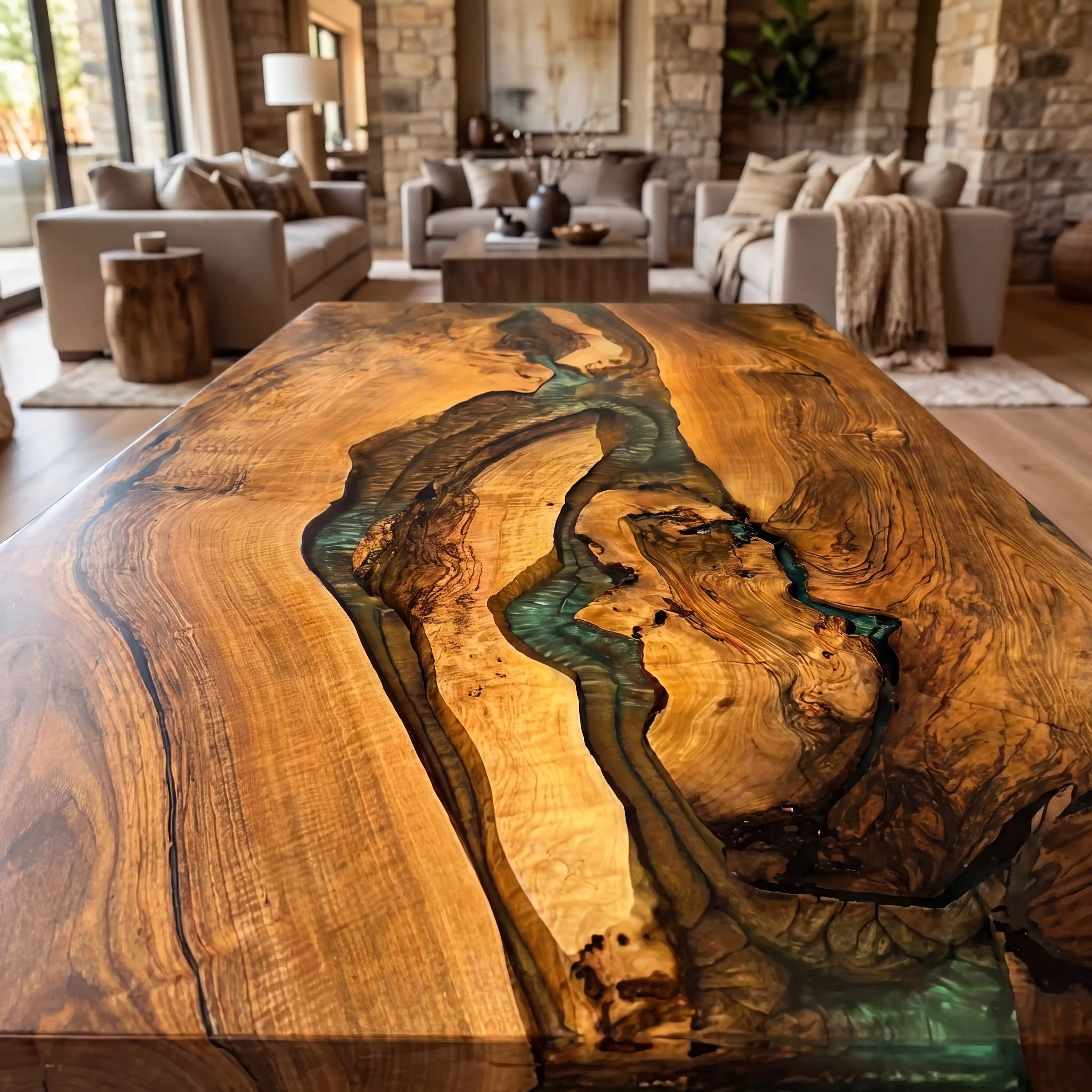 Custom Walnut Epoxy Resin River Table Green Resin QTR-84