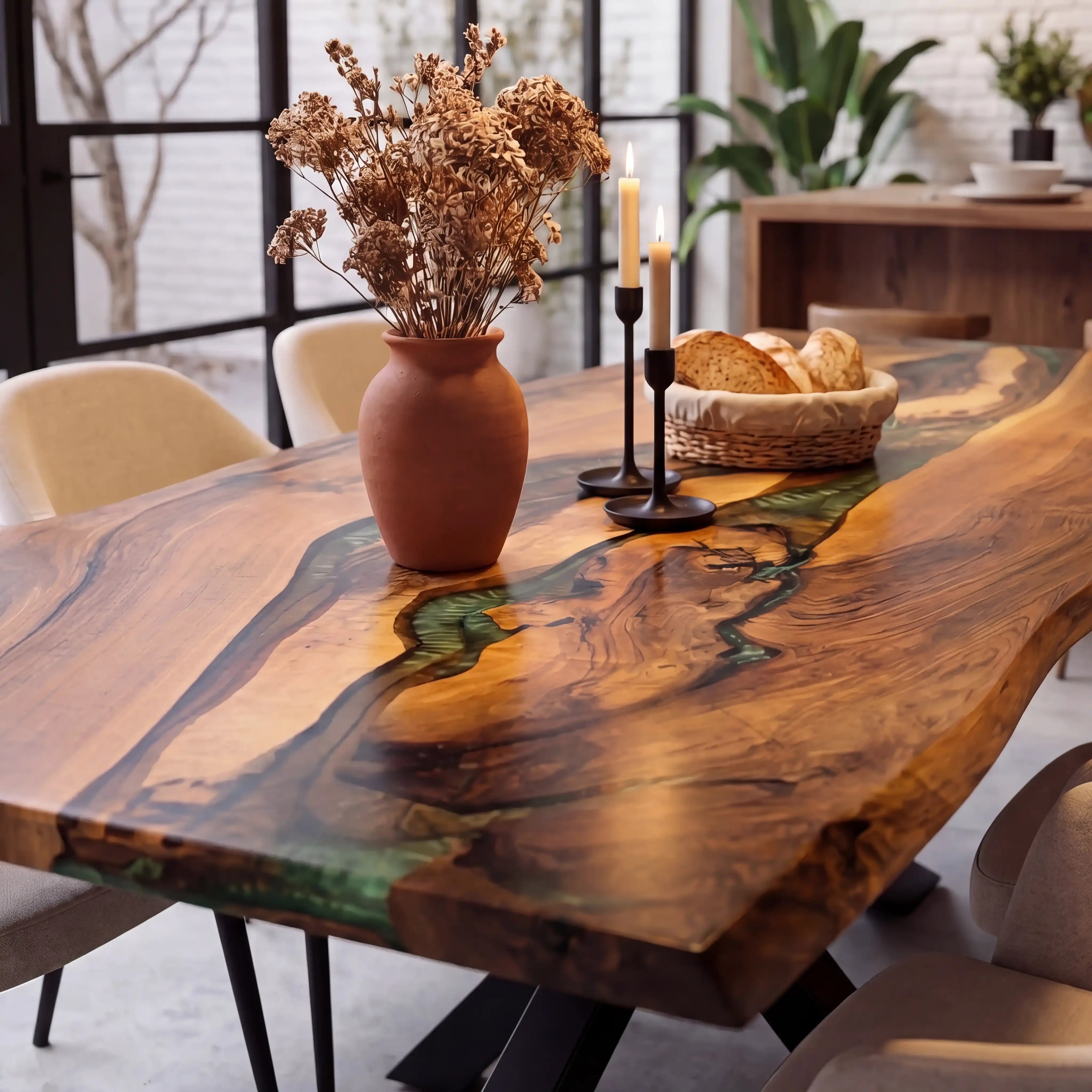 Custom Walnut Epoxy Resin River Table Green Resin QTR-84