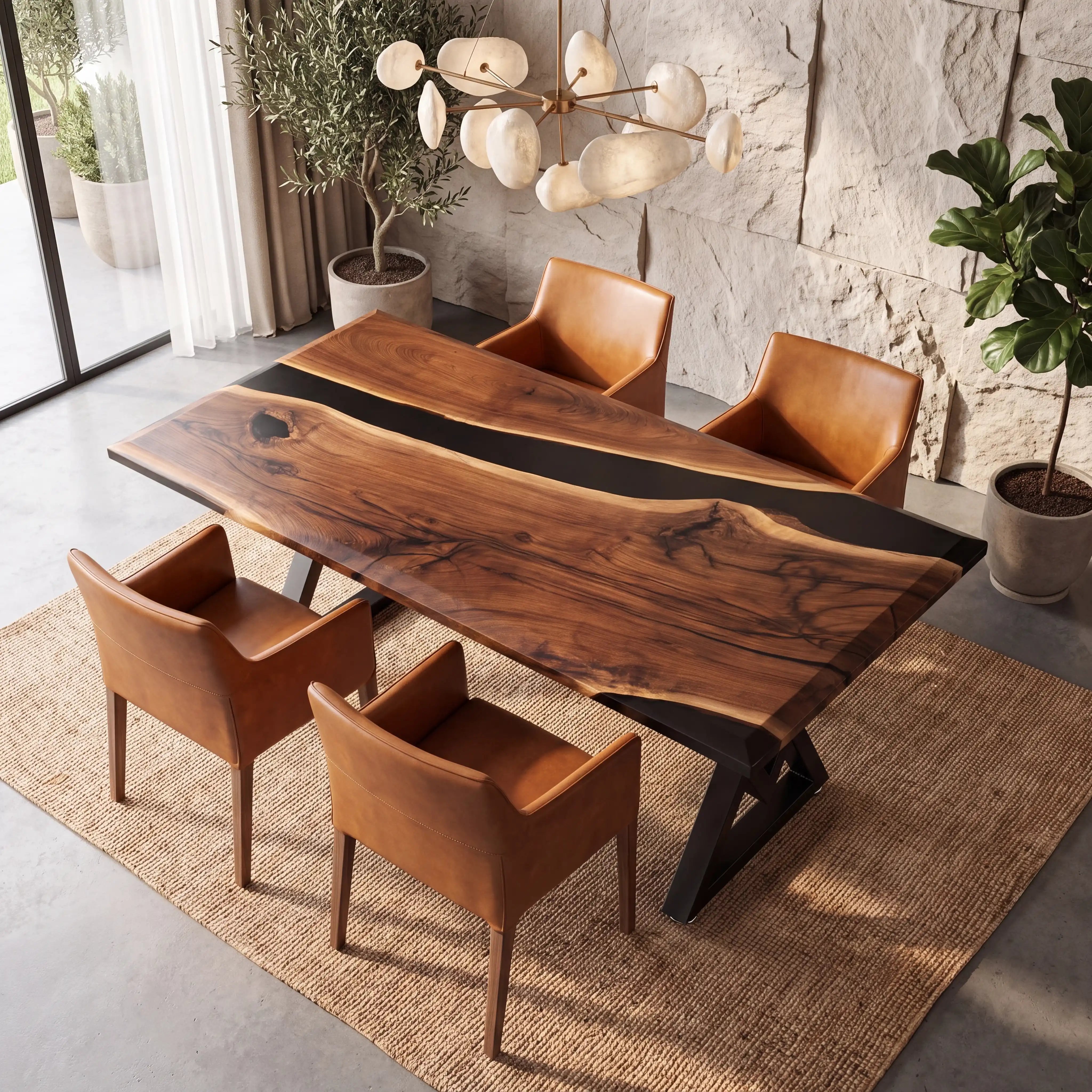 72"x36"x2" Black Walnut & Black Resin Rectangular Dining Table BRD1