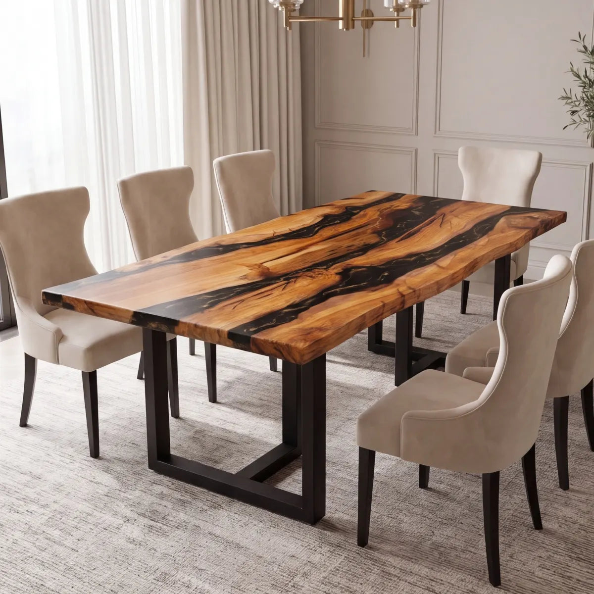 84 x 42 x 2.16 inch Olive Wood Metallic Gold resin dining table photo 2