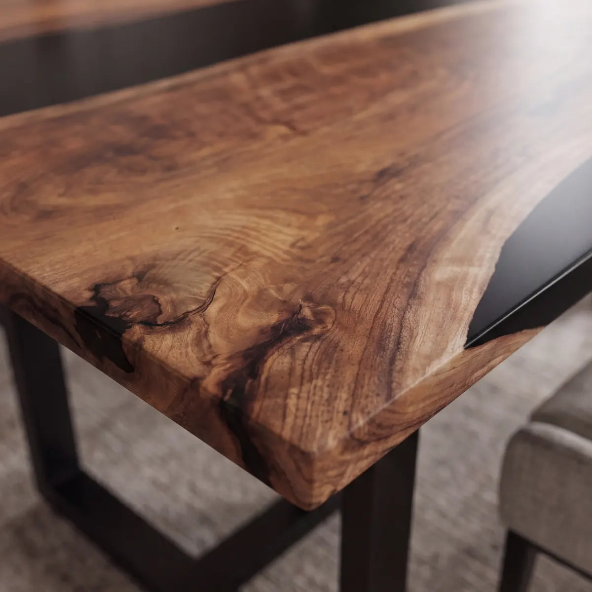 72 x 40 x 1.96 inch Black Walnut Black Epoxy River Rectangular Dining Table photo 4
