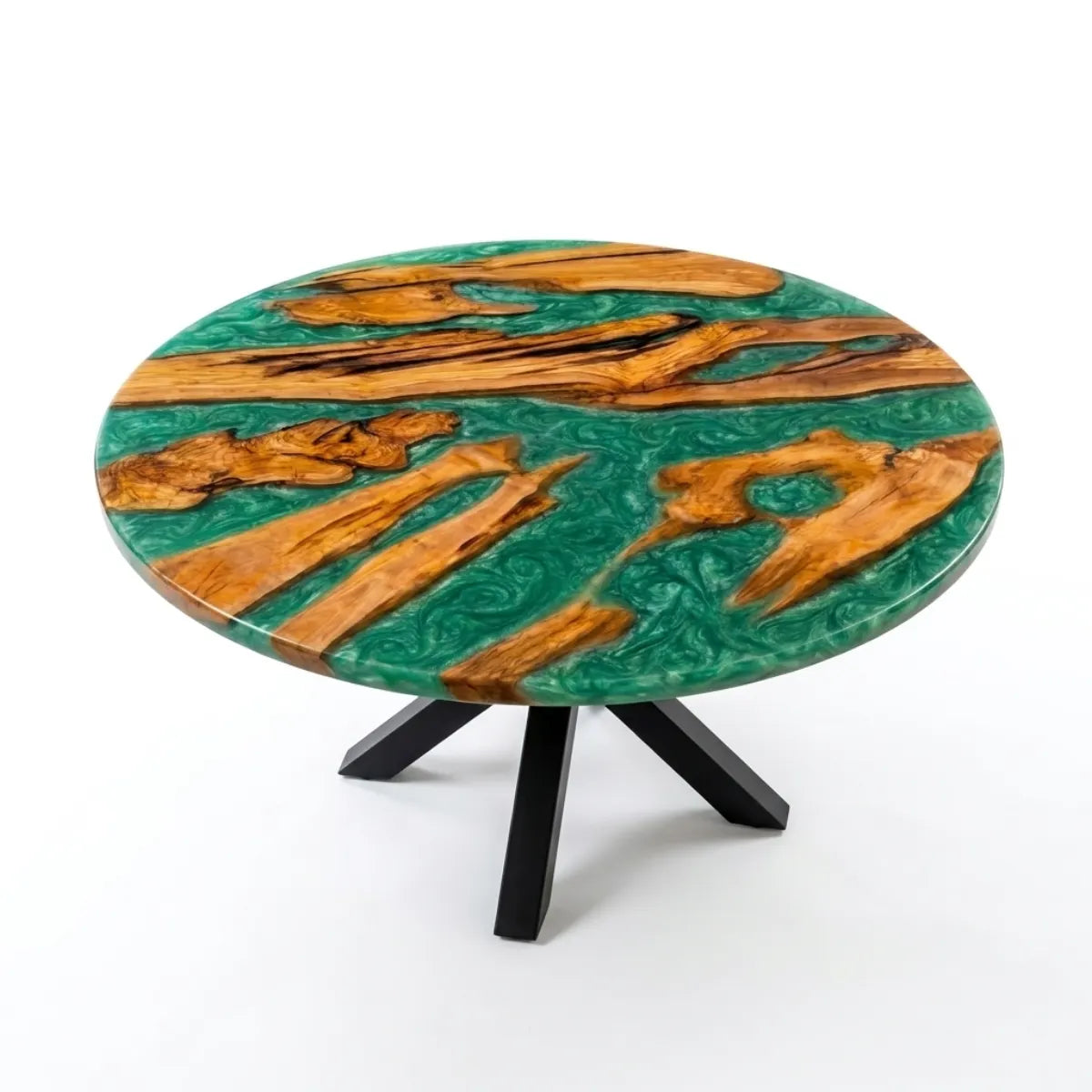 60 x 60 x 2.16 inch Olive Wood Green Swirl resin Round dining table photo 1