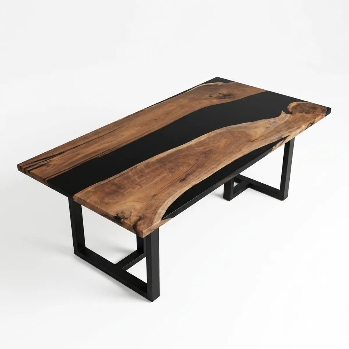 72 x 40 x 1.96 inch Black Walnut Black Epoxy River Rectangular Dining Table photo 2