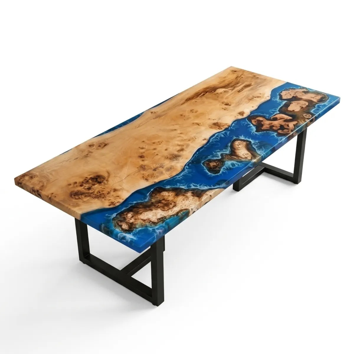 96 x 42 x 1.96 inch Poplar Wood Blue Seawave resin Rectangular dining table photo 1