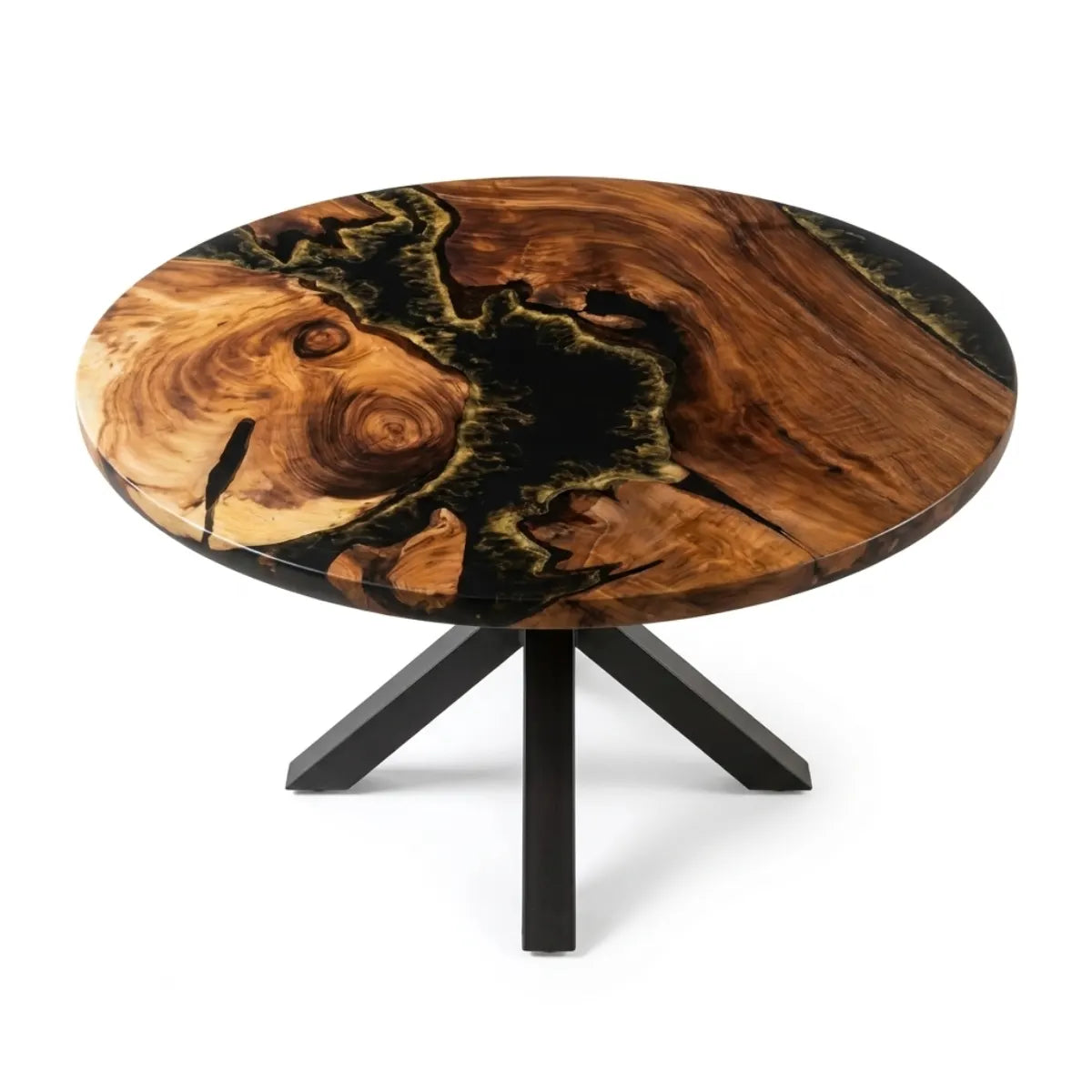 60 x 60 x 1.96 inch Black Walnut Black & Gold Resin Round Coffee Table photo 6