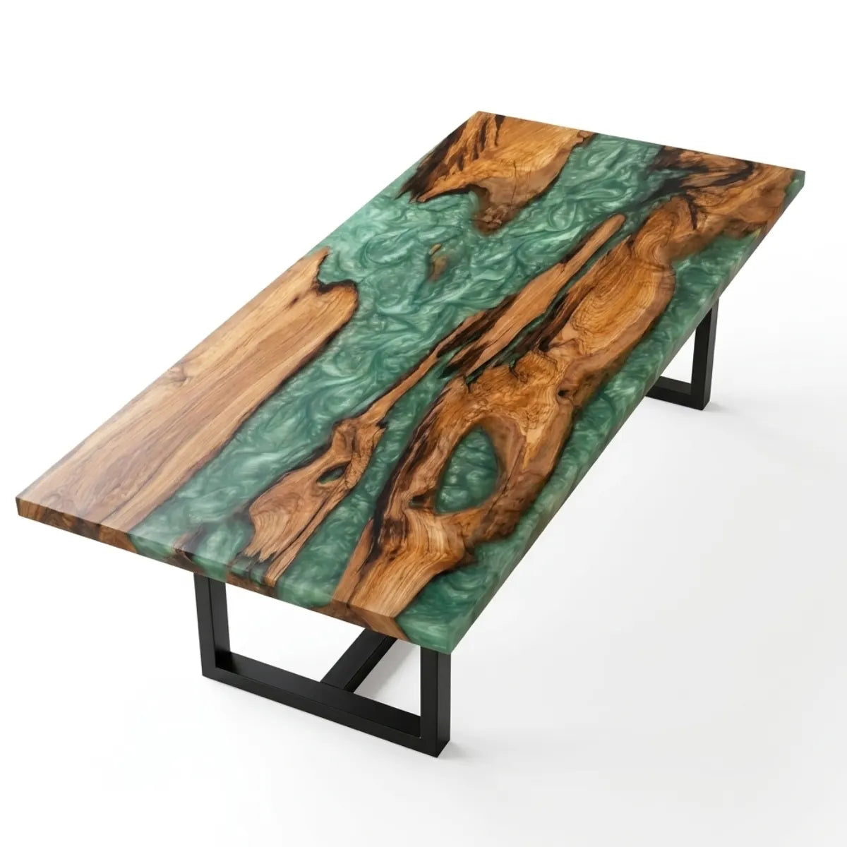 72 x 40 x 1.96 inch Olive Wood Emerald Green resin Rectangular dining table photo 1
