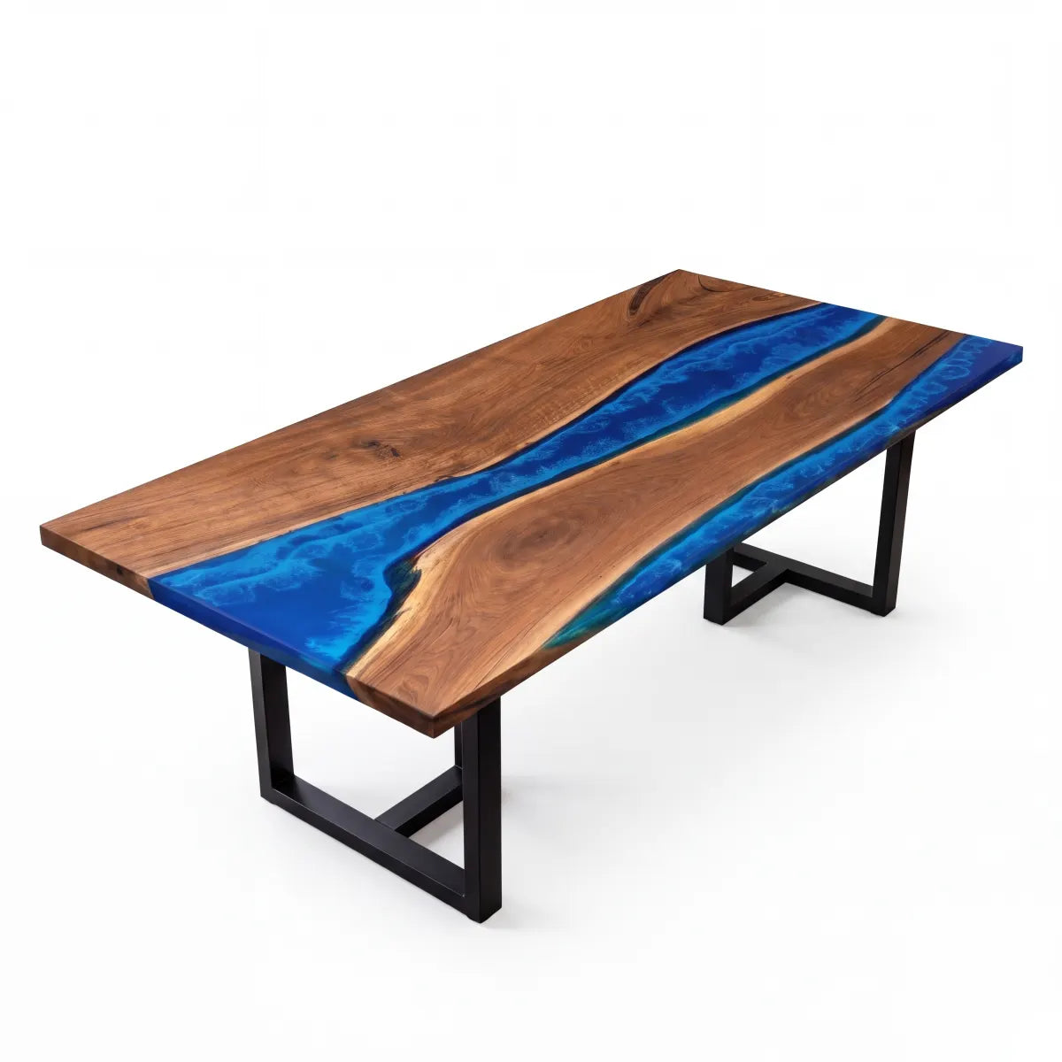 72 x 40 x 1.96 inch Black Walnut Blue Seawave Resin Rectangular Dining Table photo 1