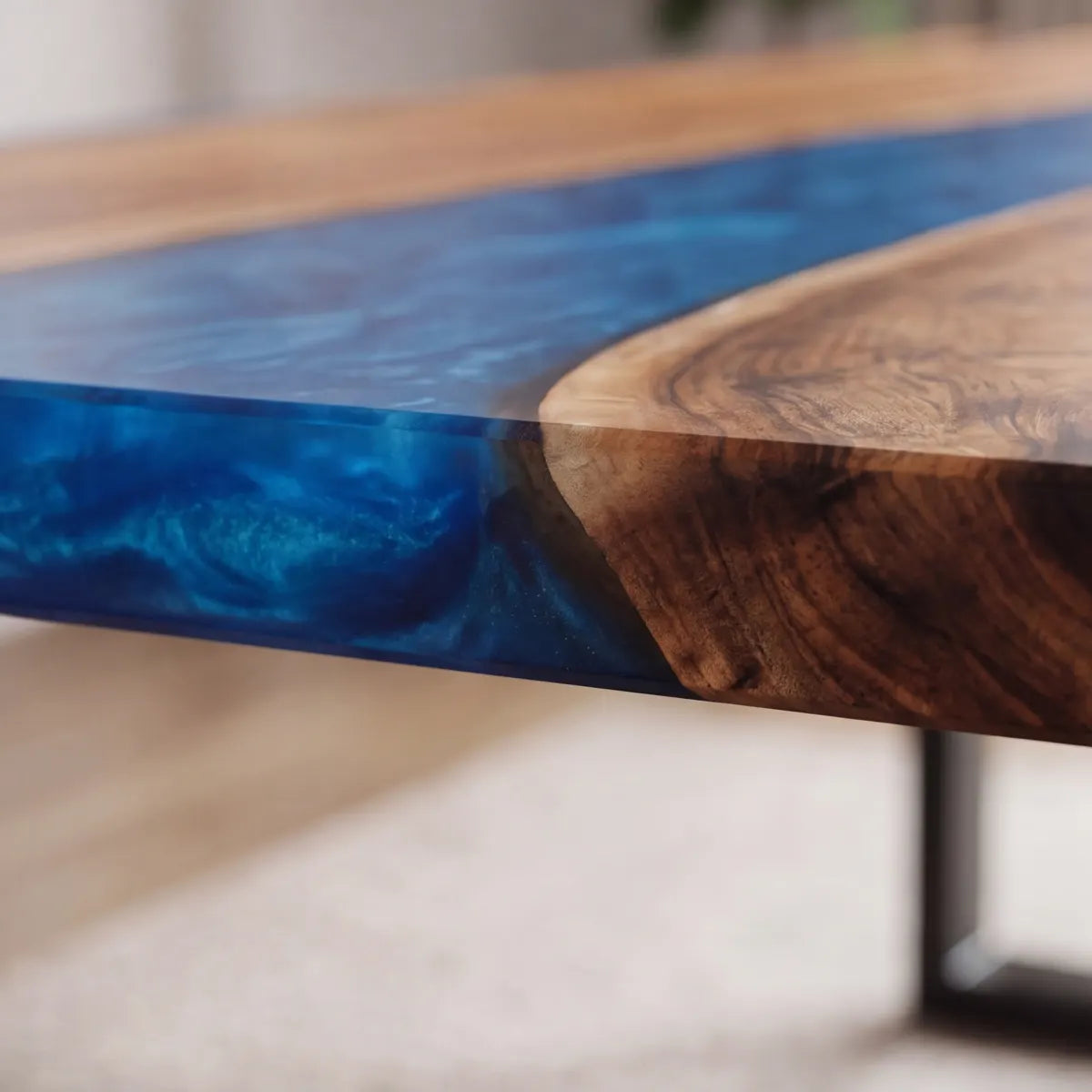 72 x 40 x 1.96 inch Black Walnut Blue Marbled Resin Rectangular Dining Table photo 2