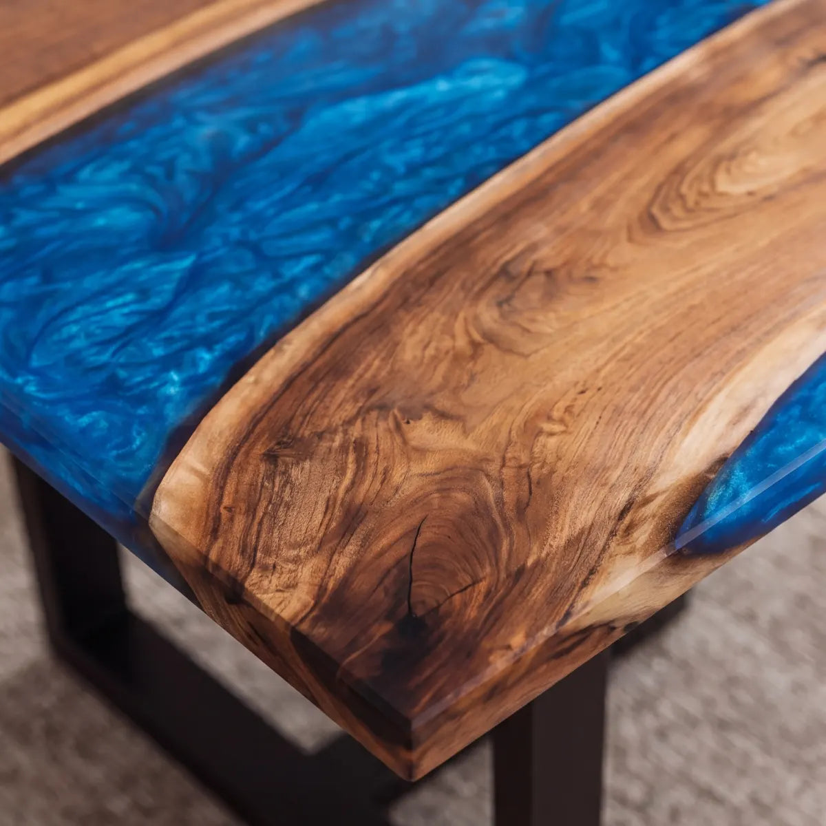 72 x 40 x 1.96 inch Black Walnut Blue Marbled Resin Rectangular Dining Table photo 4