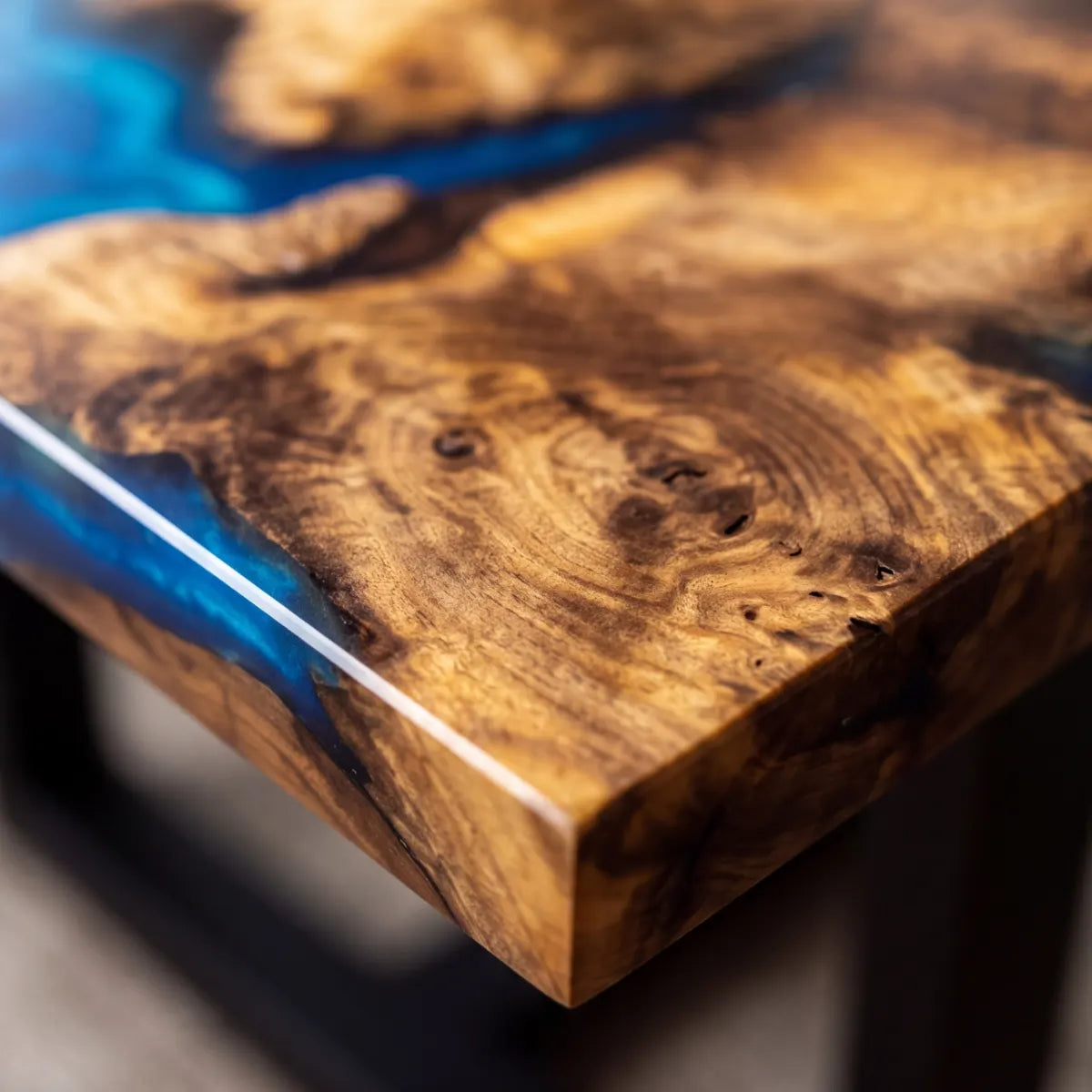 84 x 42 x 2.36 inch Black Walnut Blue Seawave resin dining table photo 3
