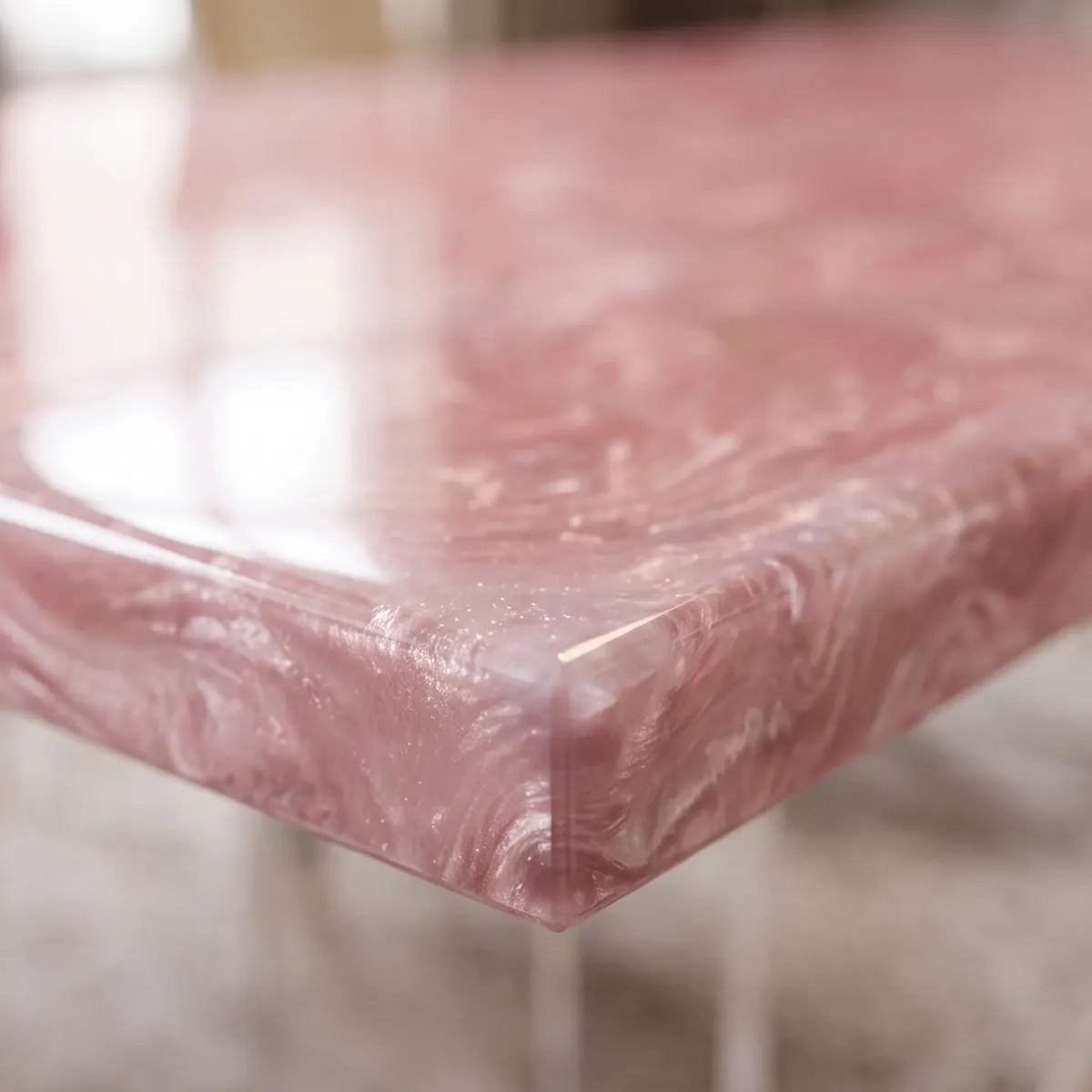 60 x 30 x 1.96 inch Poplar Wood Pearl Pink Swirl resin dining table photo 3