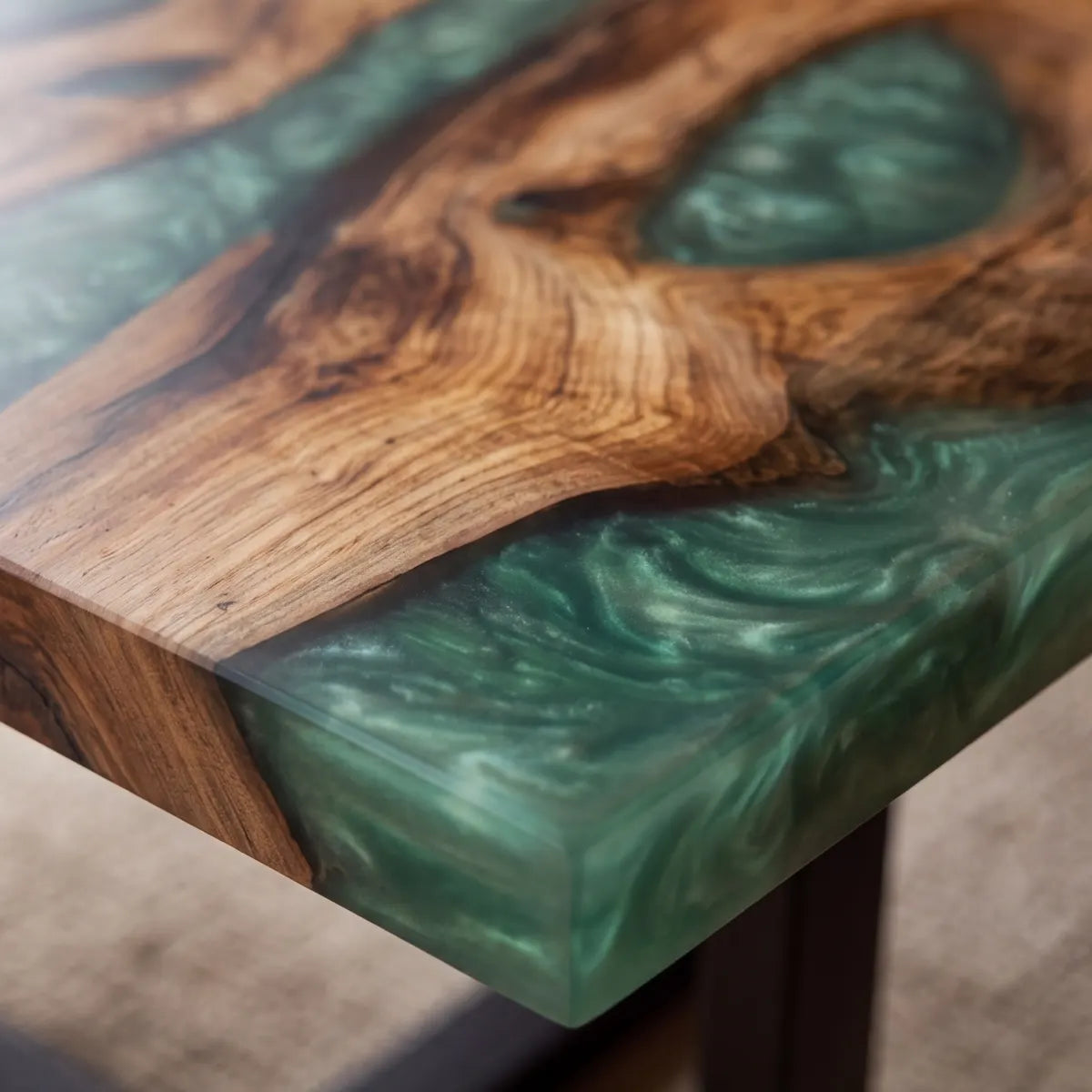 72 x 40 x 1.96 inch Olive Wood Emerald Green resin Rectangular dining table photo 3
