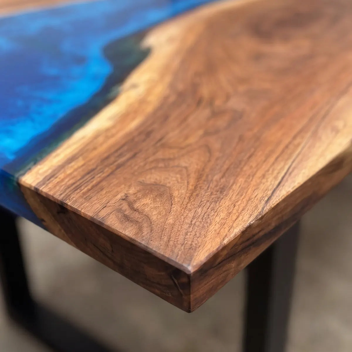 72 x 40 x 1.96 inch Black Walnut Blue Seawave Resin Rectangular Dining Table photo 4