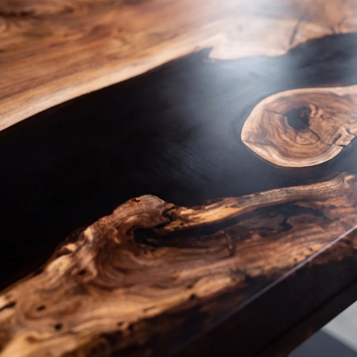 84 x 42 x 1.96 inch Black Walnut Black Resin River Rectangular Dining Table photo 1