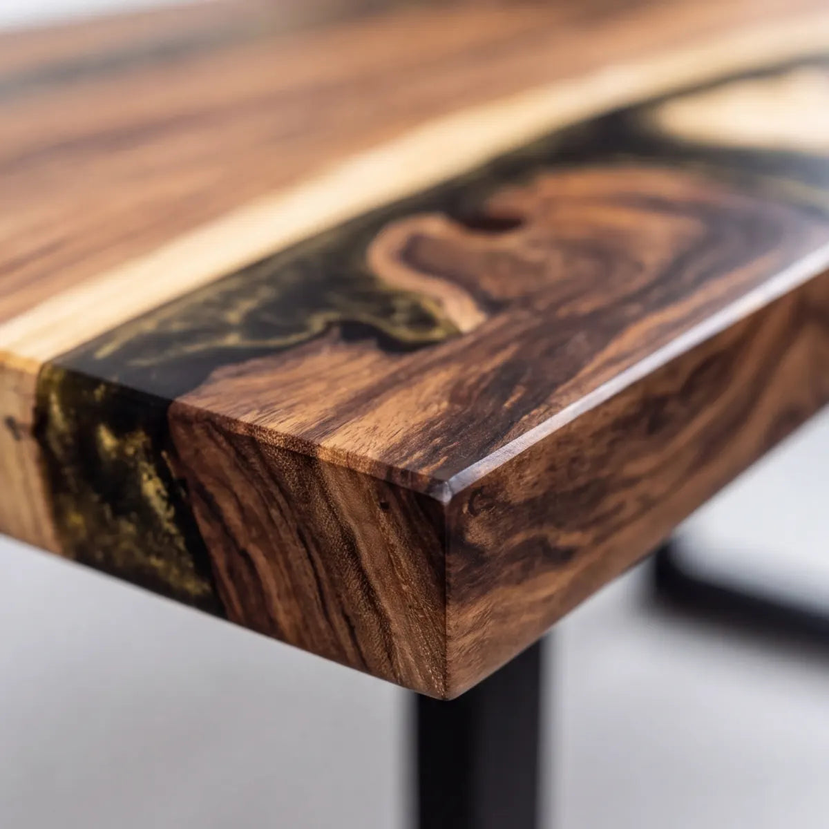 96 x 42 x 1.96 inch Walnut Black Resin River resin Rectangular dining table photo 3