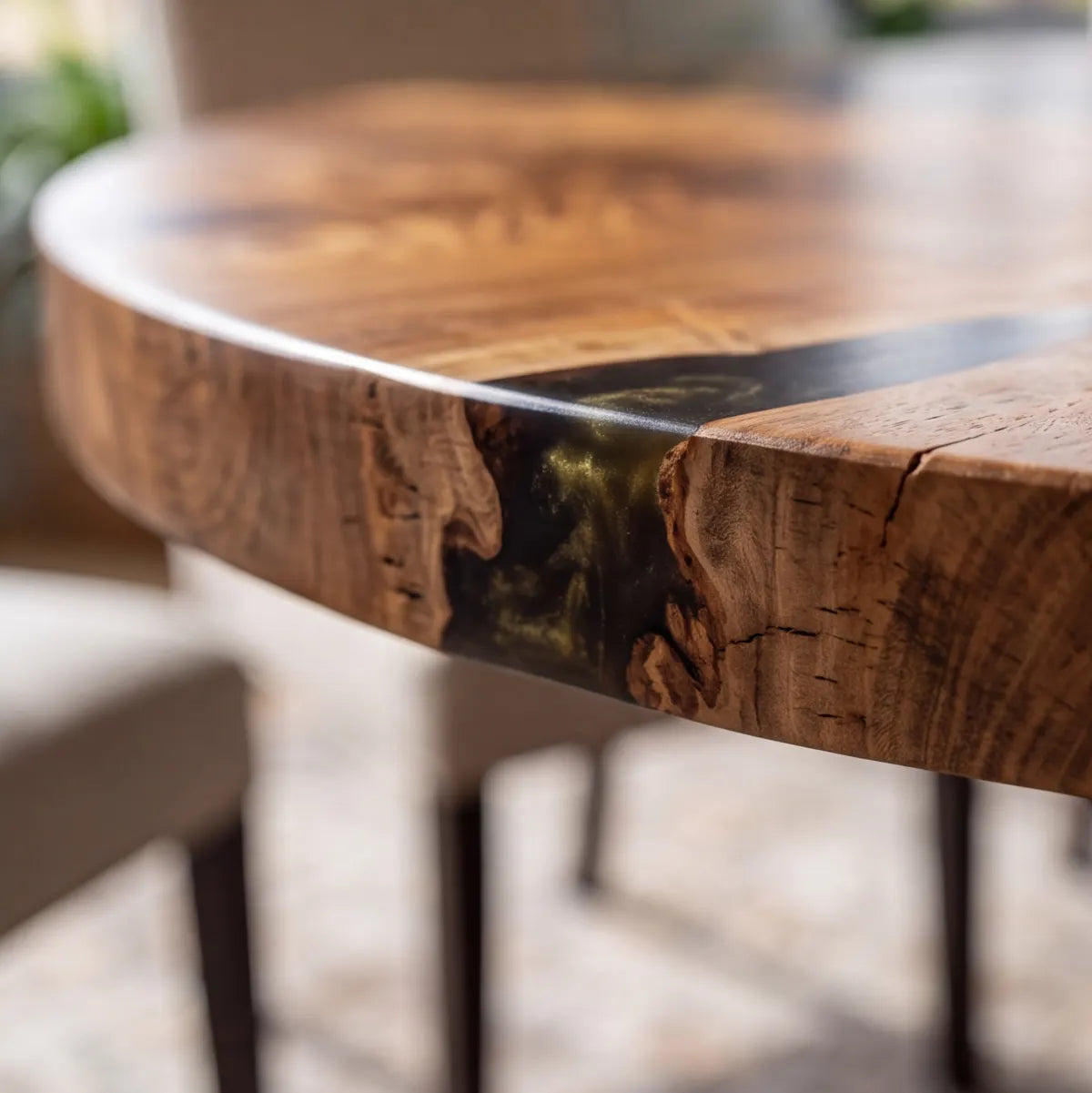 60 x 60 x 1.96 inch Black Walnut Black & Gold Resin Round Coffee Table photo 4