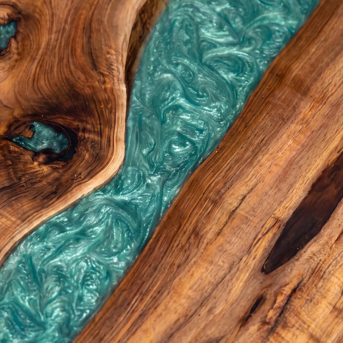 84 x 42 x 1.96 inch Black Walnut Teal Green Resin Rectangular Dining Table photo 1
