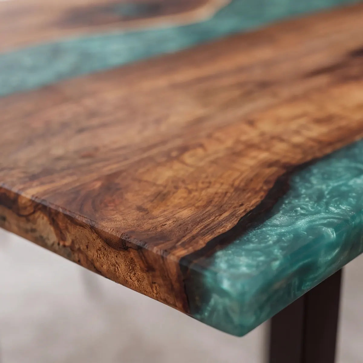 84 x 42 x 1.96 inch Black Walnut Teal Green Resin Rectangular Dining Table photo 2
