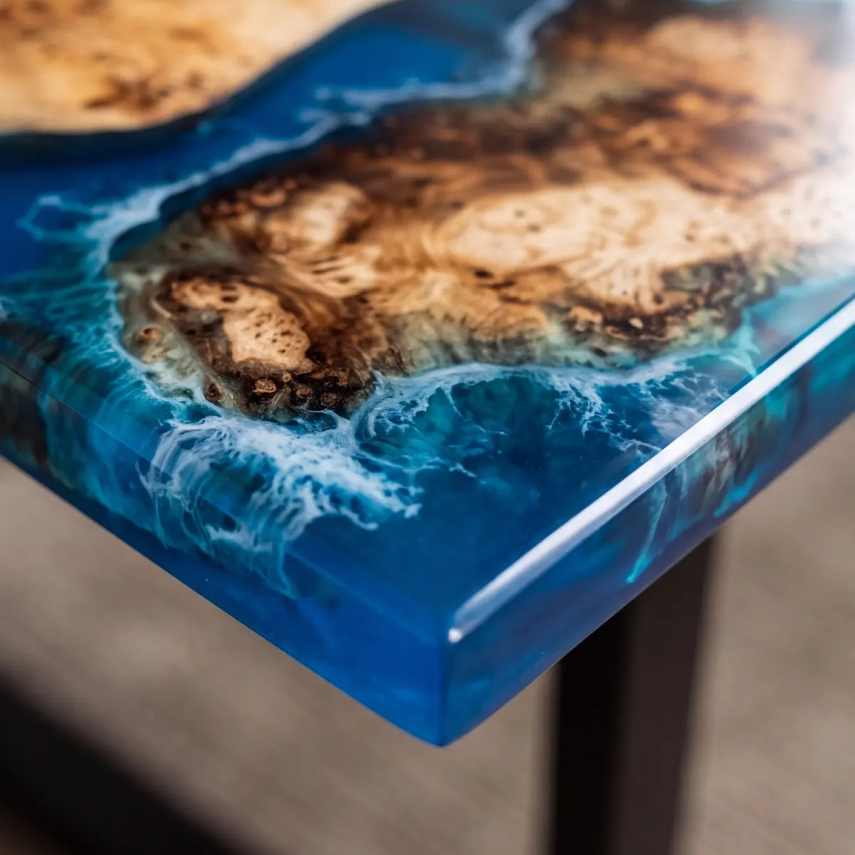 96 x 42 x 1.96 inch Poplar Wood Blue Seawave resin Rectangular dining table photo 3