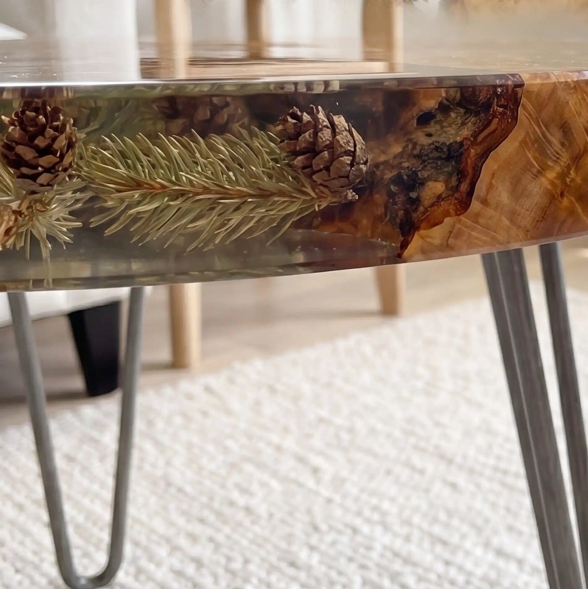 Olive Wood & Clear Pinecone Resin Round Coffee Table ORT30