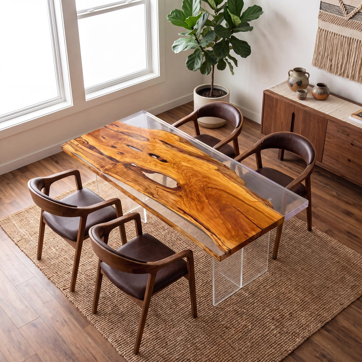 79"x36"x2" Olive Wood & Clear Resin Rectangular Dining Table ORD4