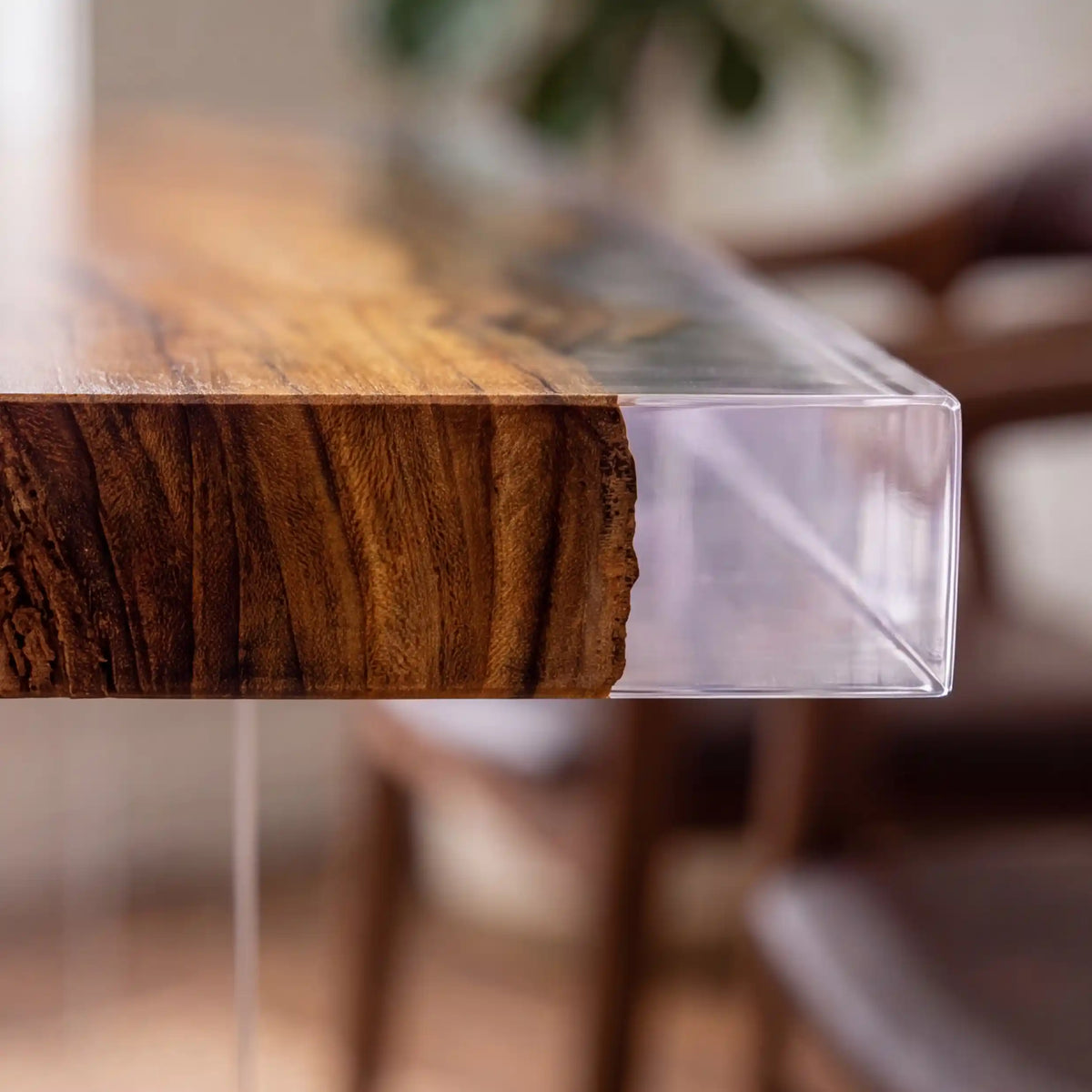 79"x36"x2" Olive Wood & Clear Resin Rectangular Dining Table ORD4