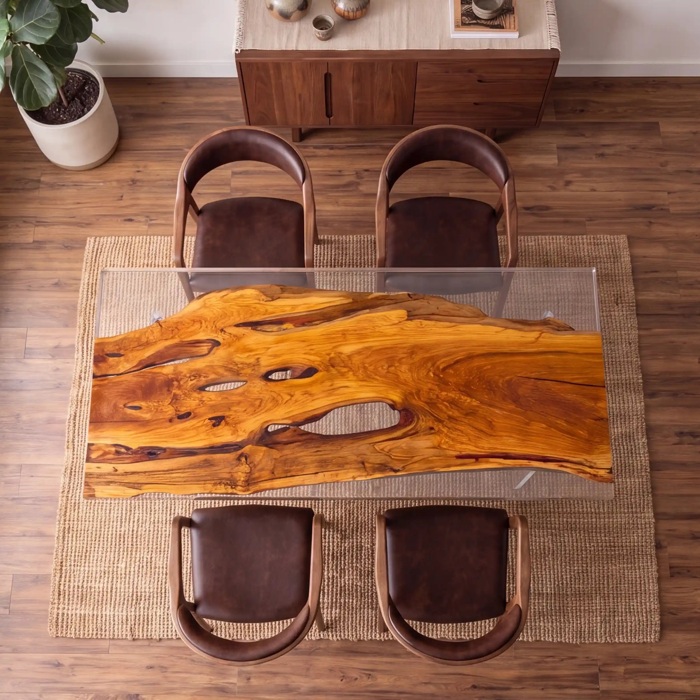 79"x36"x2" Olive Wood & Clear Resin Rectangular Dining Table ORD4