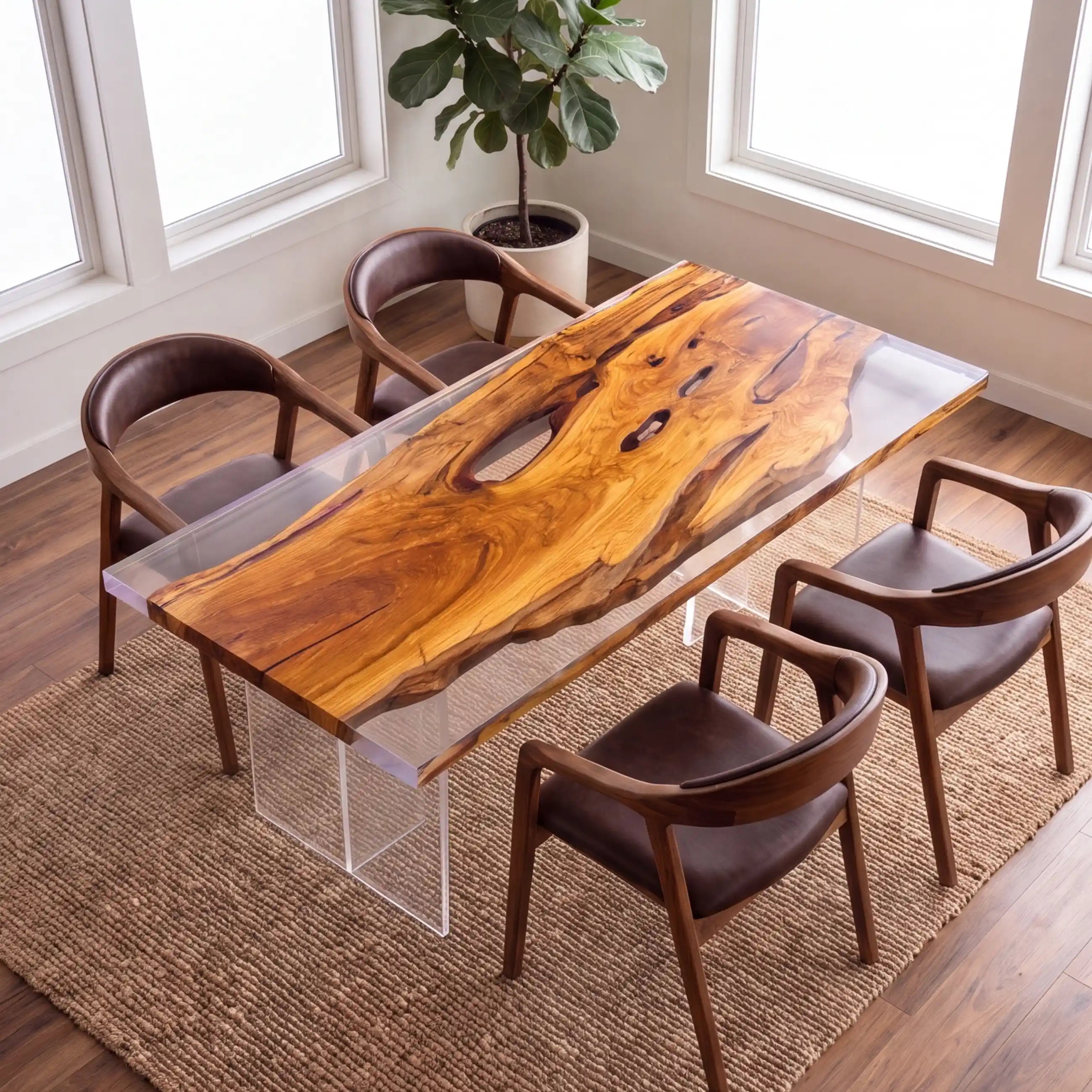 79"x36"x2" Olive Wood & Clear Resin Rectangular Dining Table ORD4