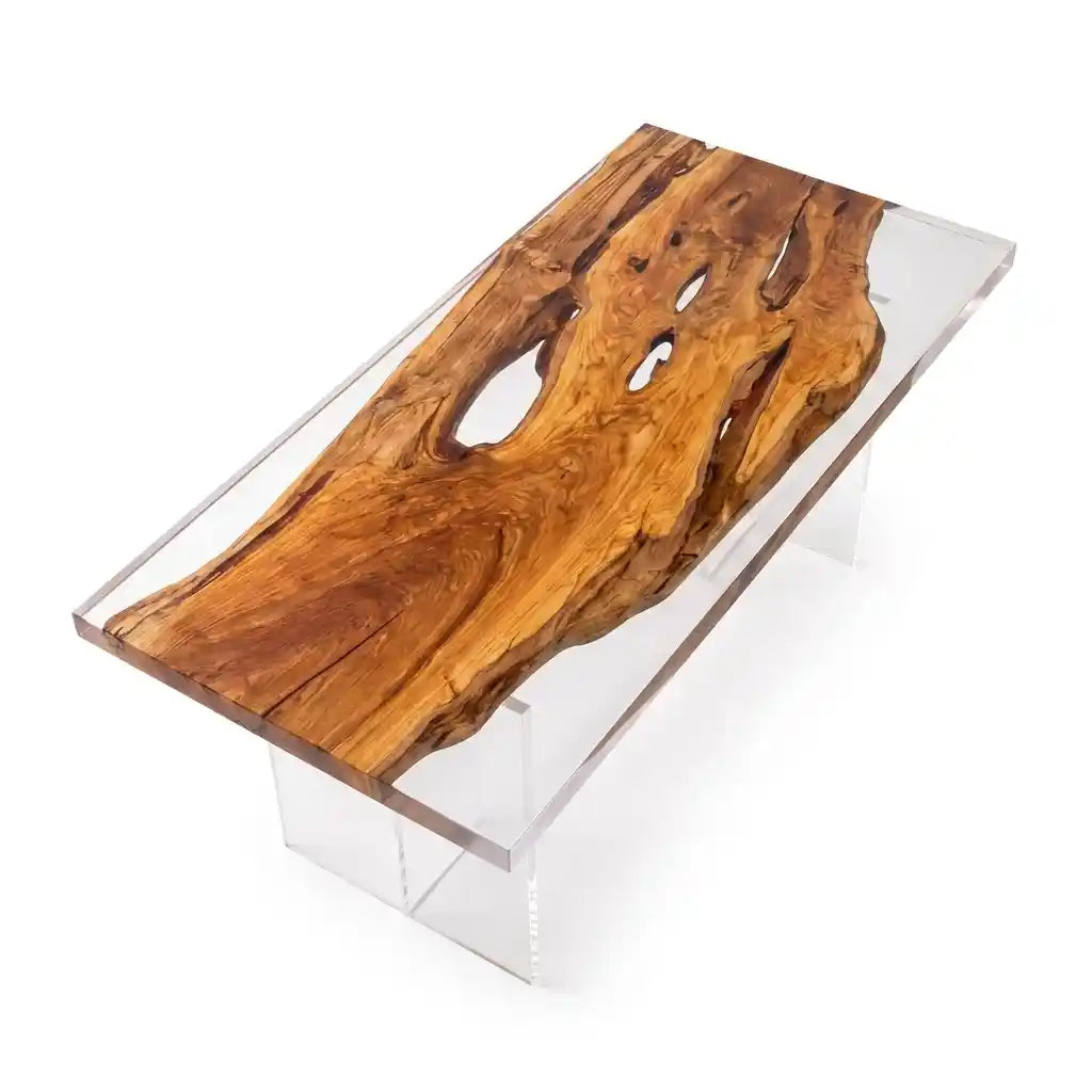79"x36"x2" Olive Wood & Clear Resin Rectangular Dining Table ORD4