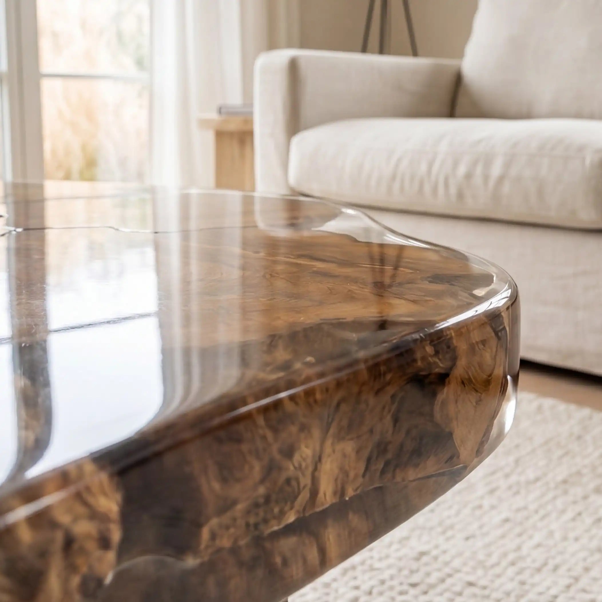Olive Wood & Clear Resin Round Coffee Table ORT29