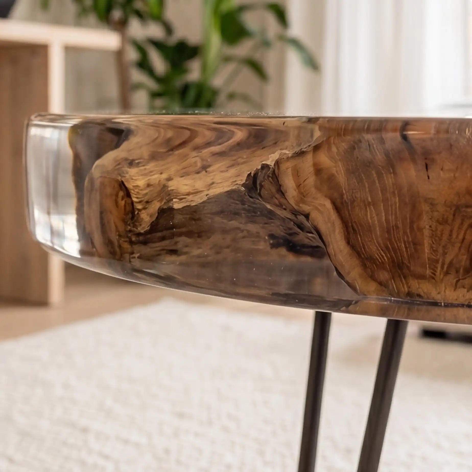 Olive Wood & Clear Resin Round Coffee Table ORT29