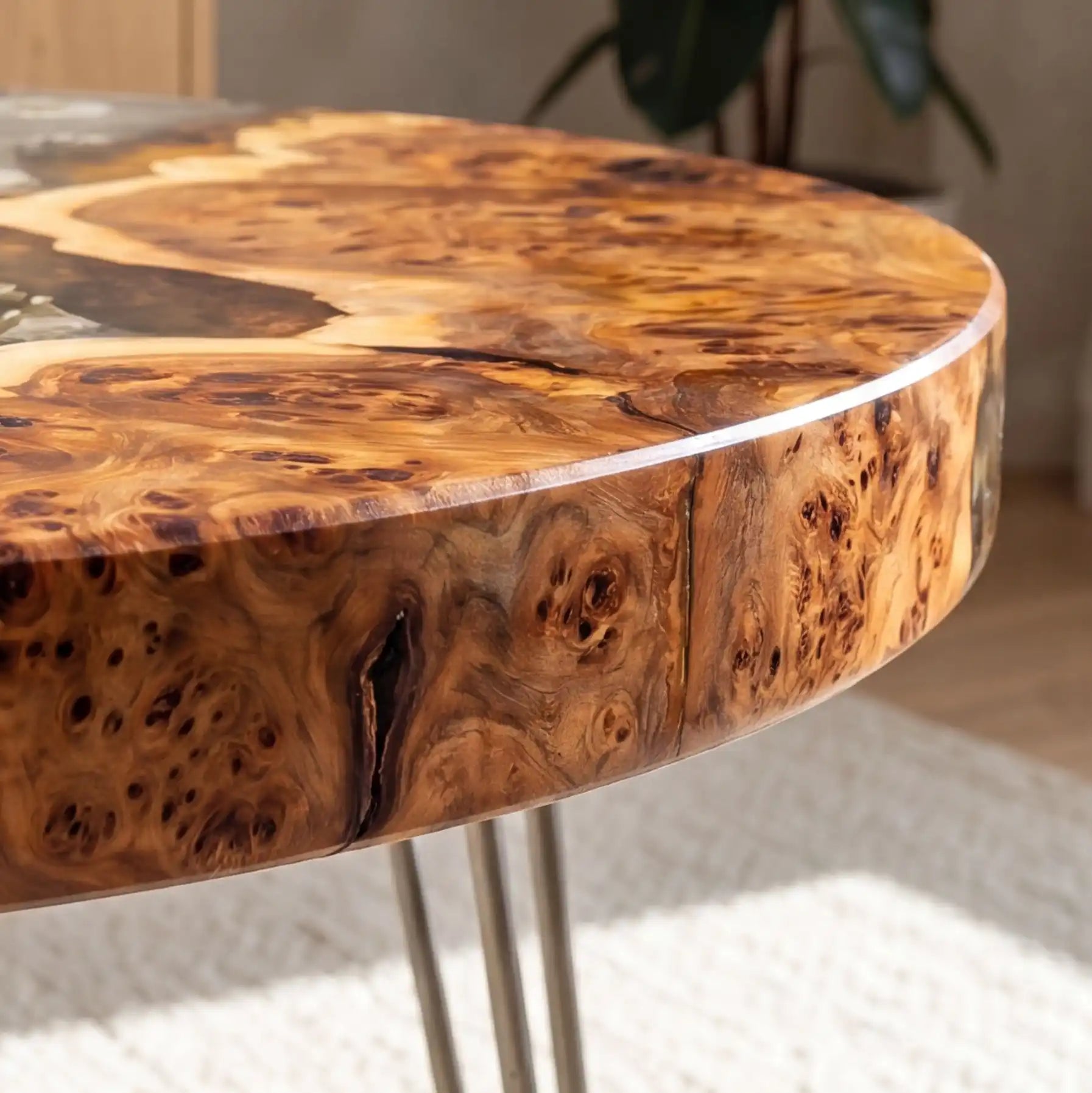 Olive Wood & Floral Clear Resin Round Coffee Table ORT34