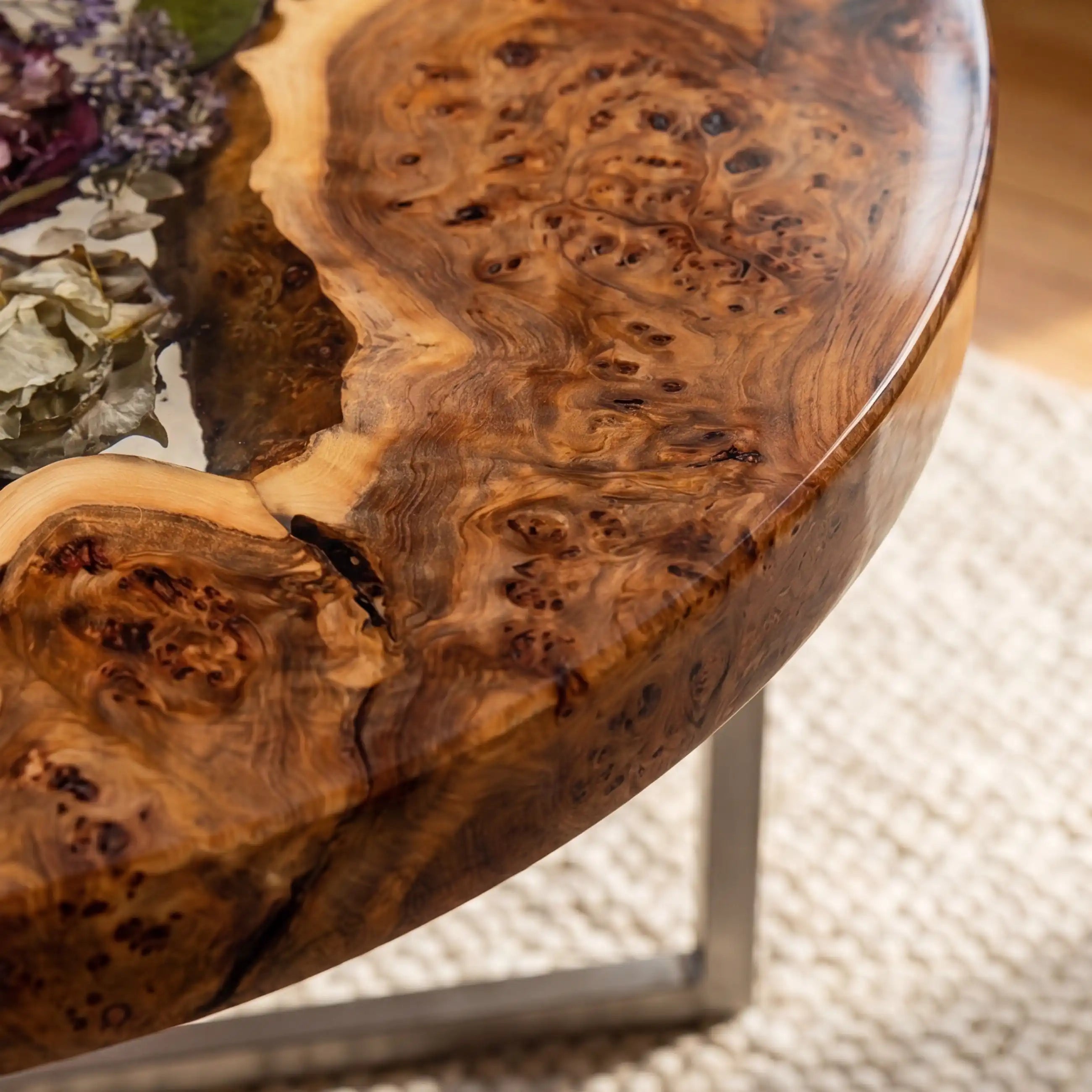 Olive Wood & Floral Clear Resin Round Coffee Table ORT34