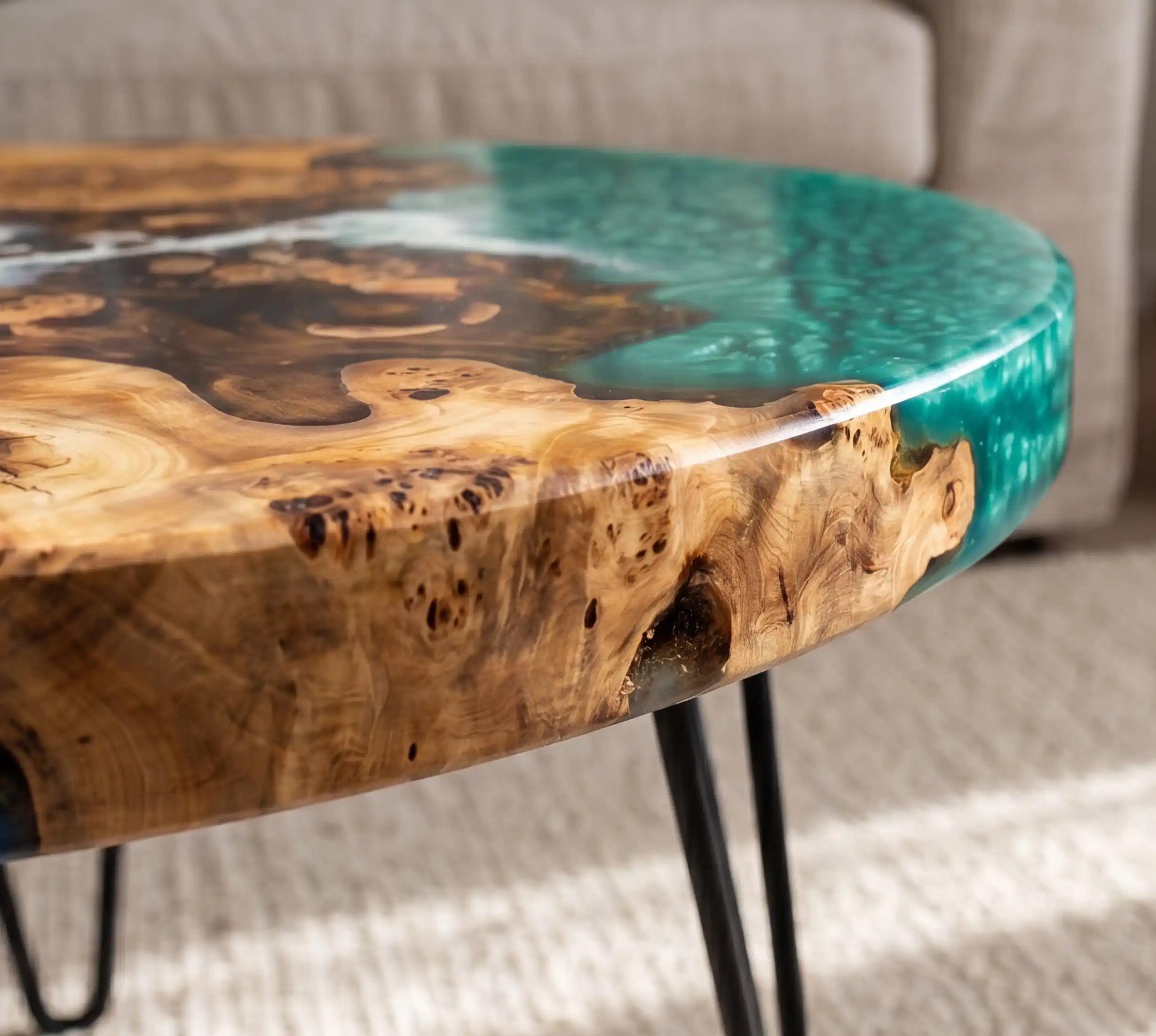 Olive Wood & Ocean Wave Resin Round Coffee Table OOR5