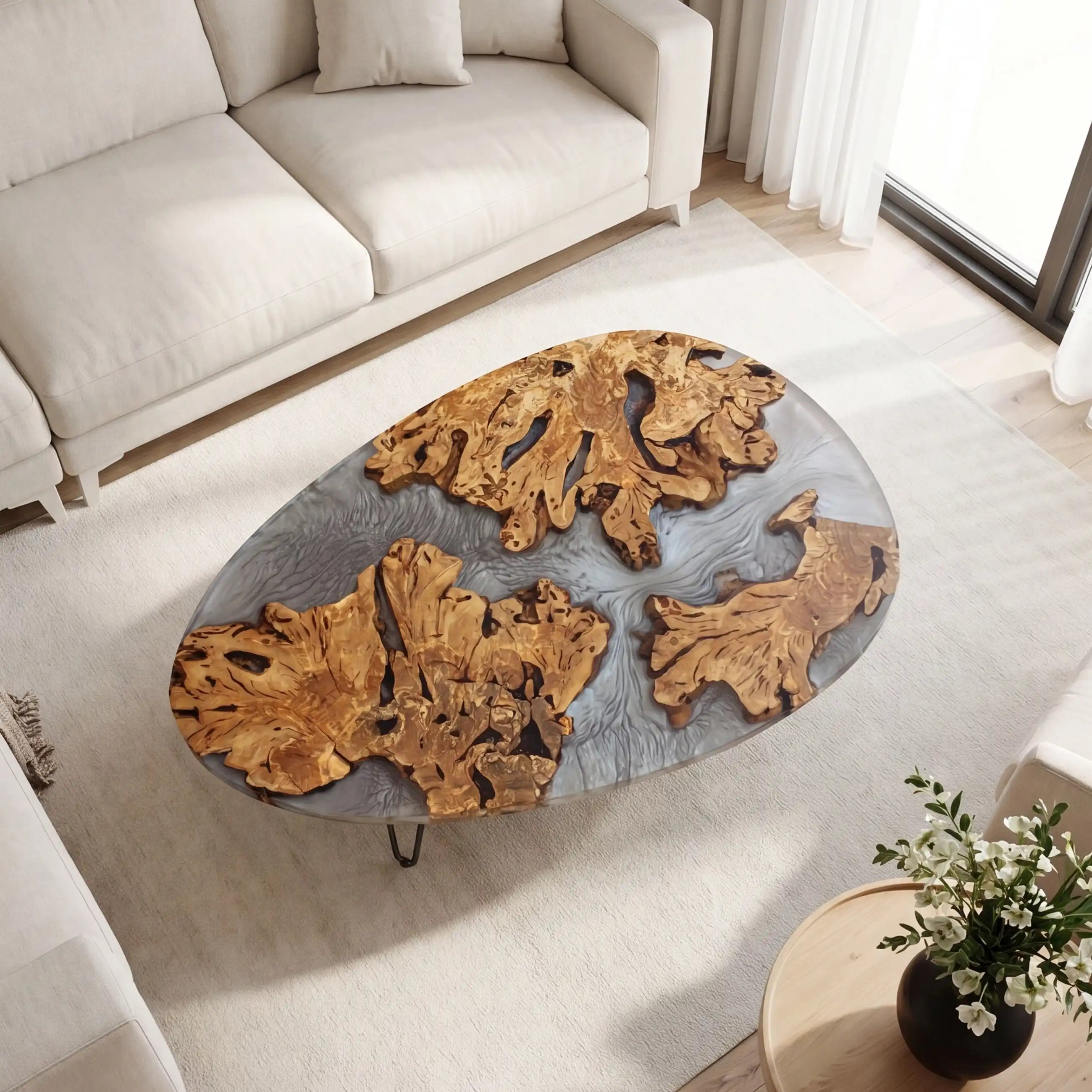 Olive Wood & Silver Resin Coffee Table OCT1