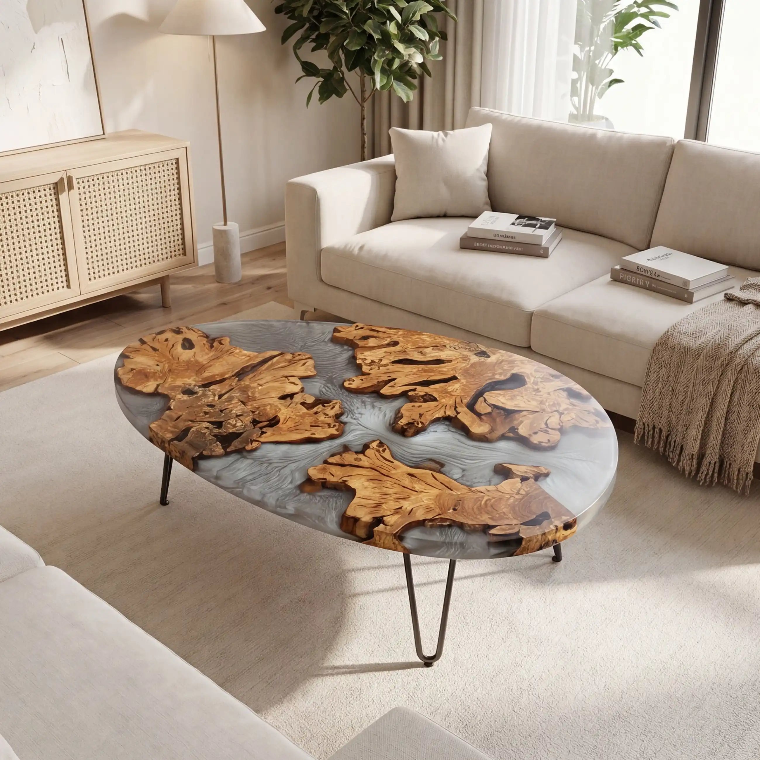 Olive Wood & Silver Resin Coffee Table OCT1