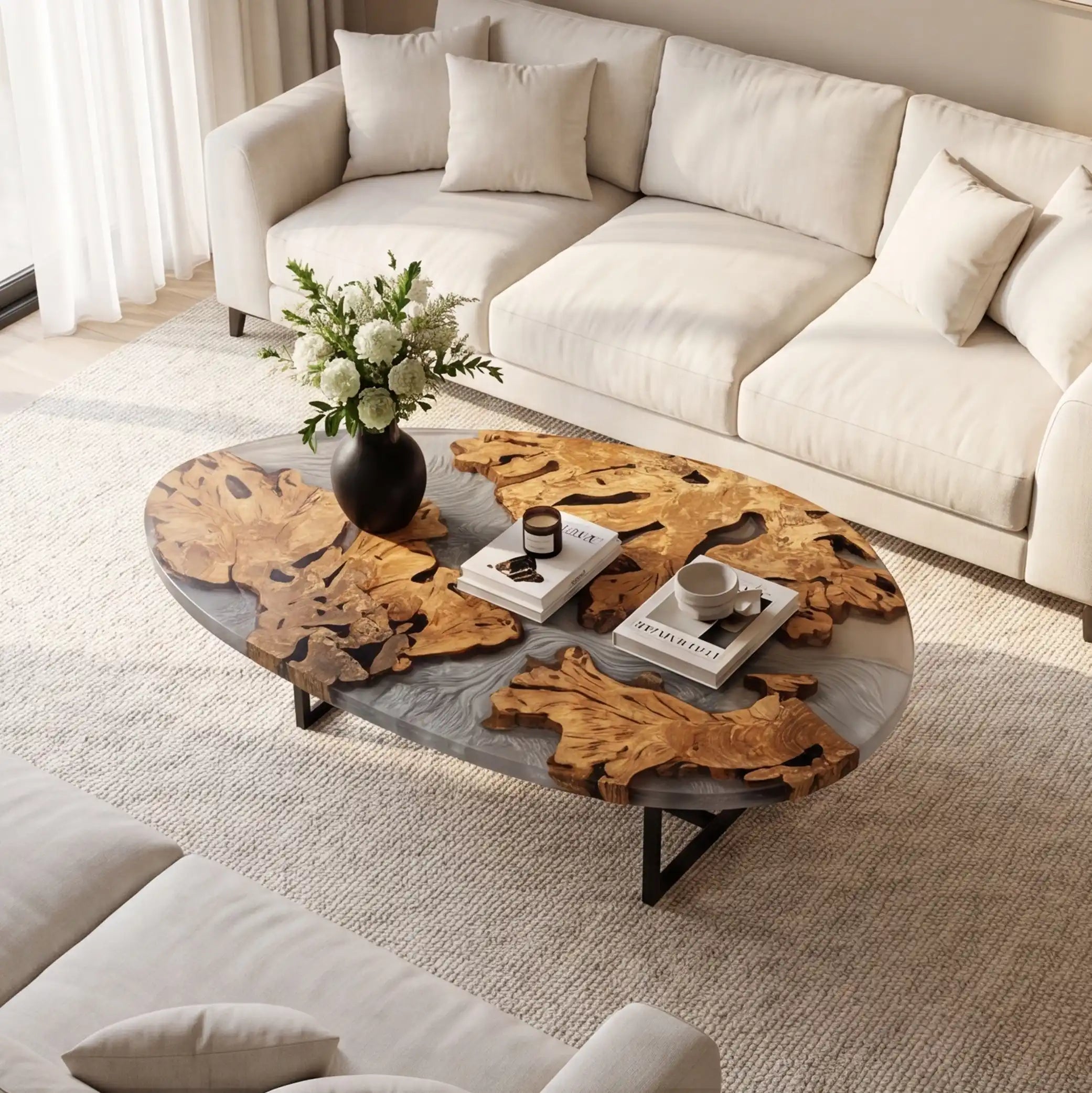 Olive Wood & Silver Resin Coffee Table OCT1