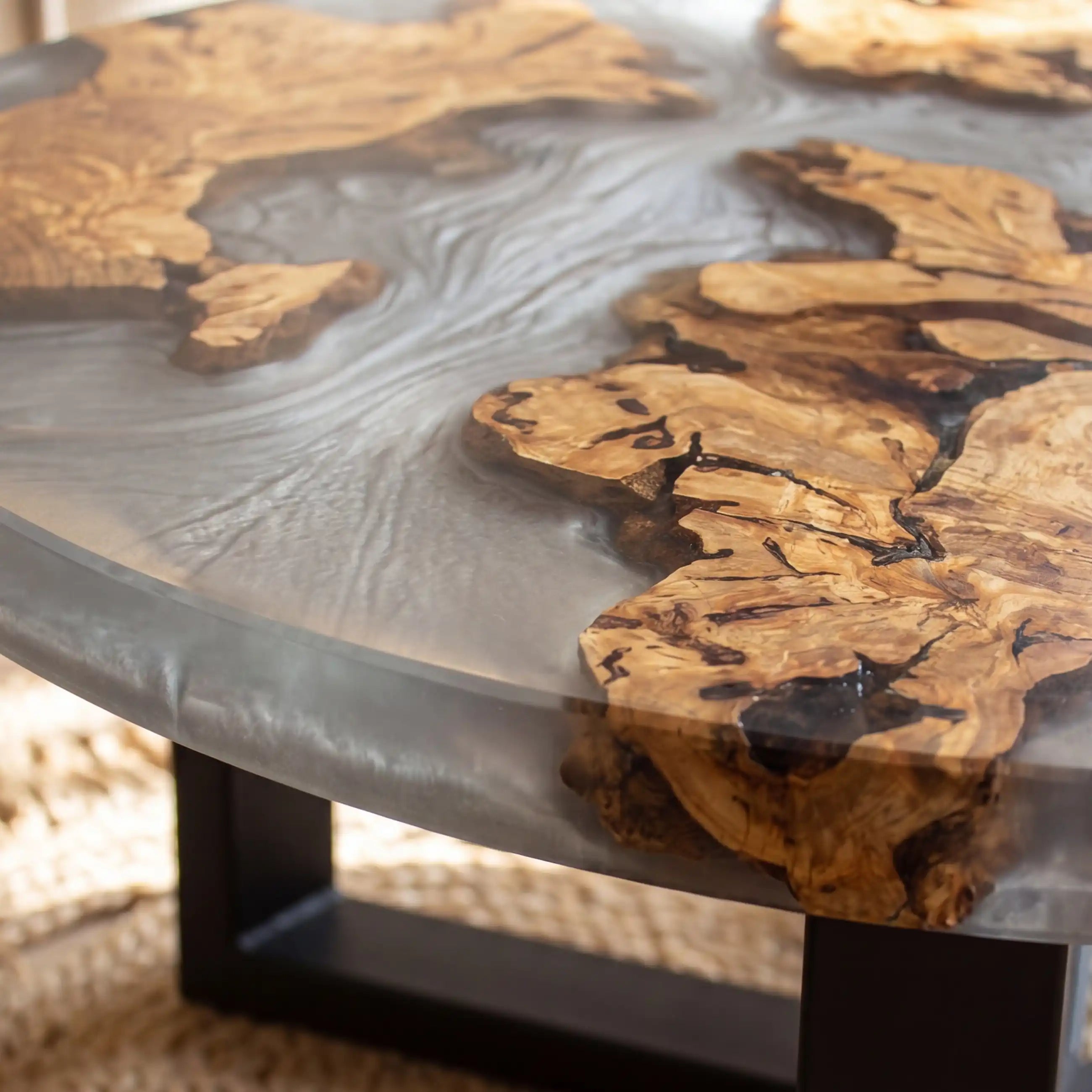 Olive Wood & Silver Resin Coffee Table OCT1