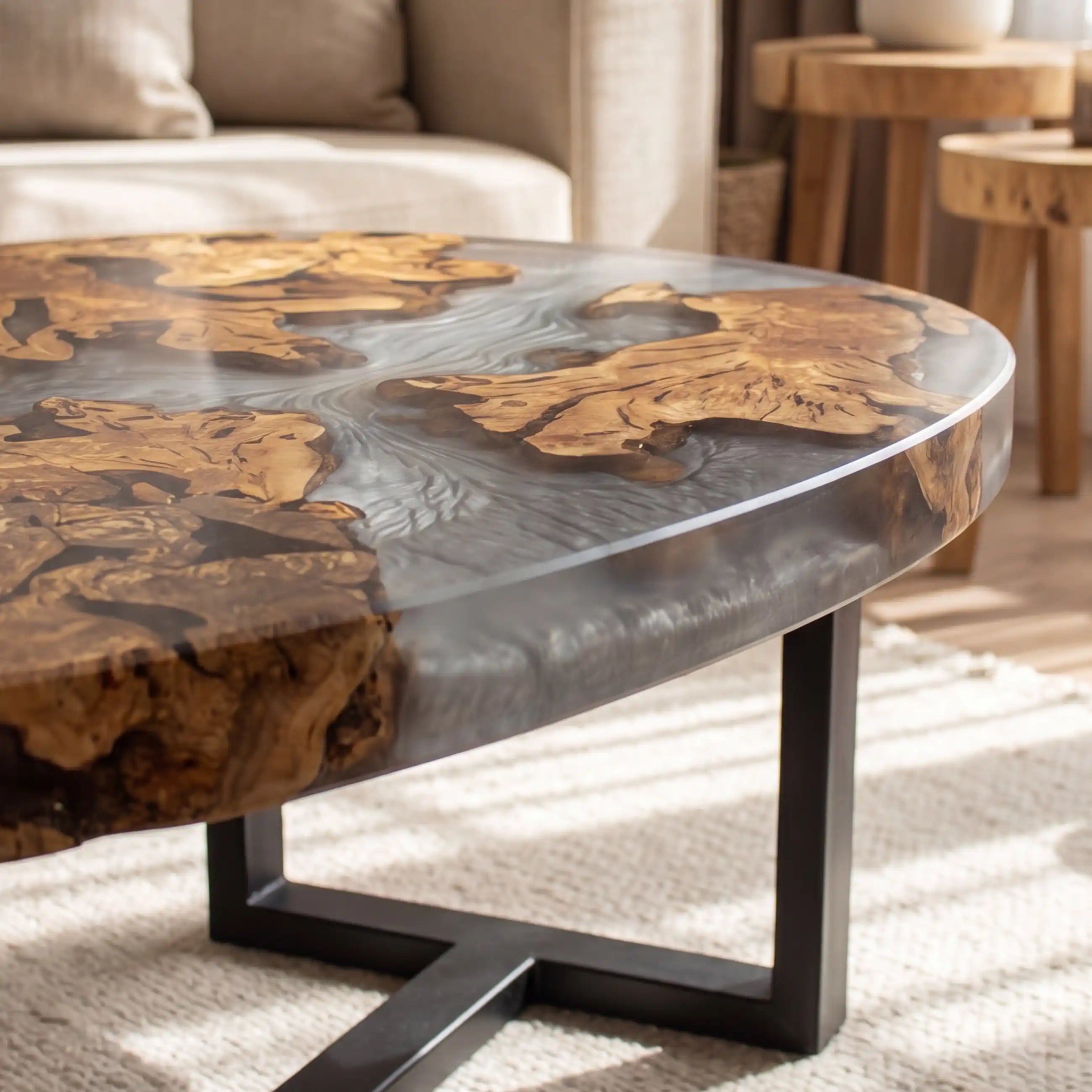 Olive Wood & Silver Resin Coffee Table OCT1