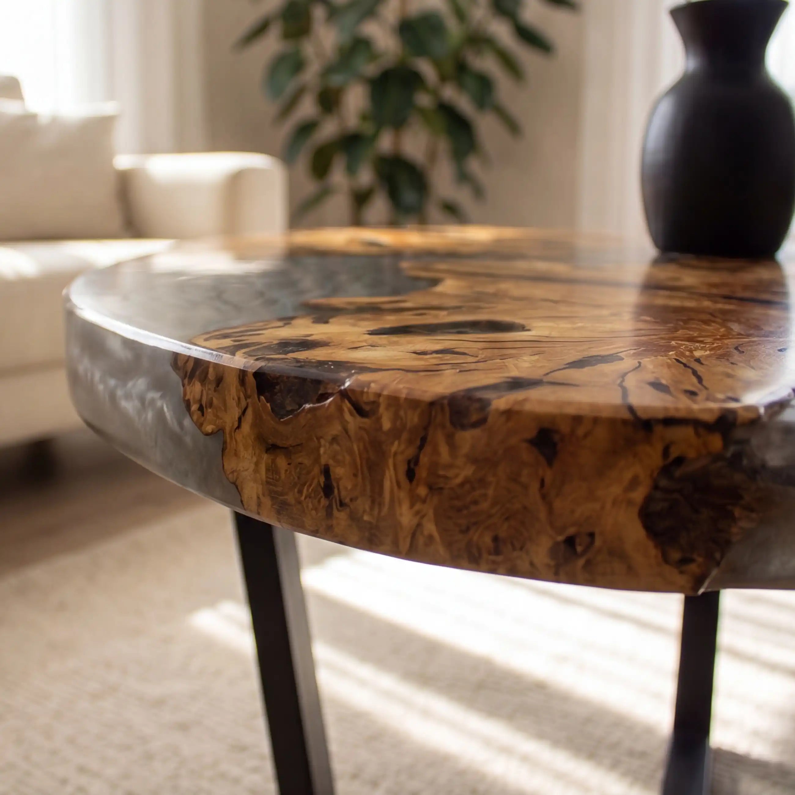 Olive Wood & Silver Resin Coffee Table OCT1