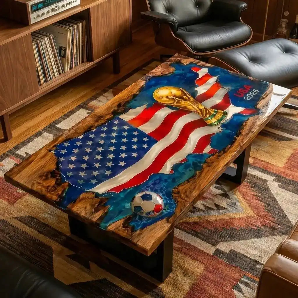 Olive Wood & USA 2026 World Cup Resin Coffee Table OWT14