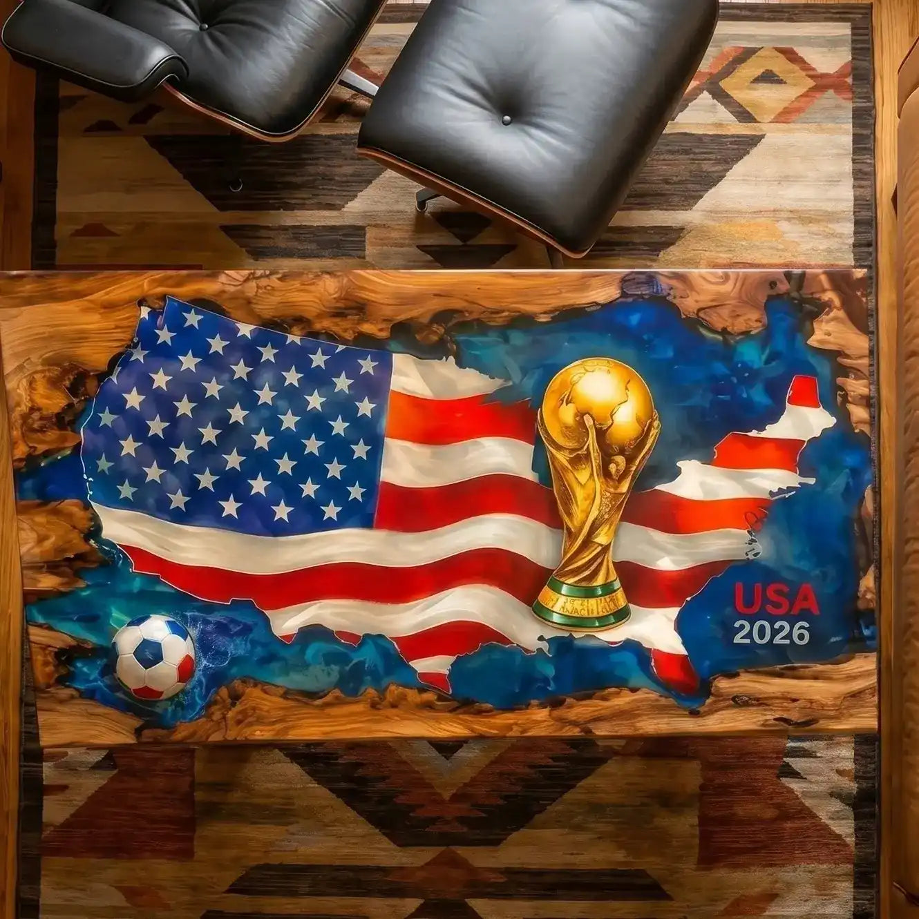 Olive Wood & USA 2026 World Cup Resin Coffee Table OWT14