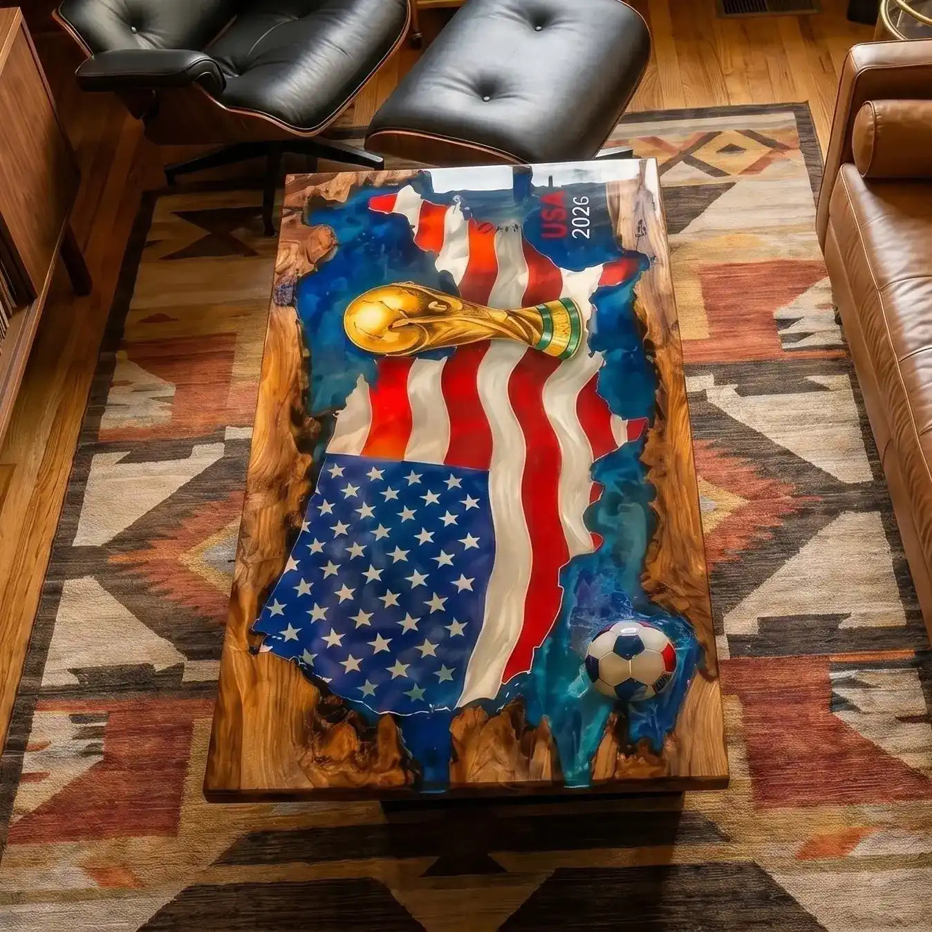 Olive Wood & USA 2026 World Cup Resin Coffee Table OWT14