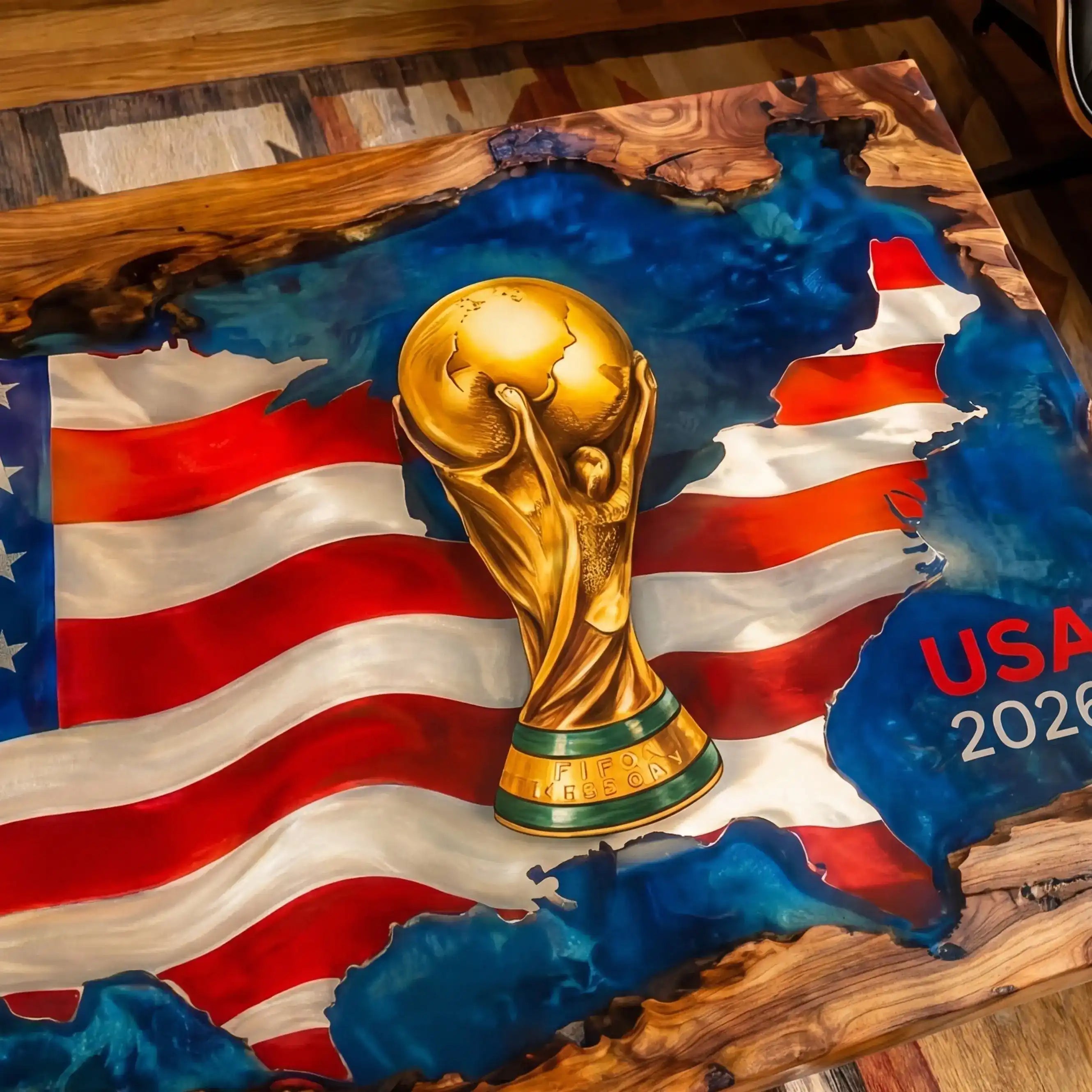 Olive Wood & USA 2026 World Cup Resin Coffee Table OWT14