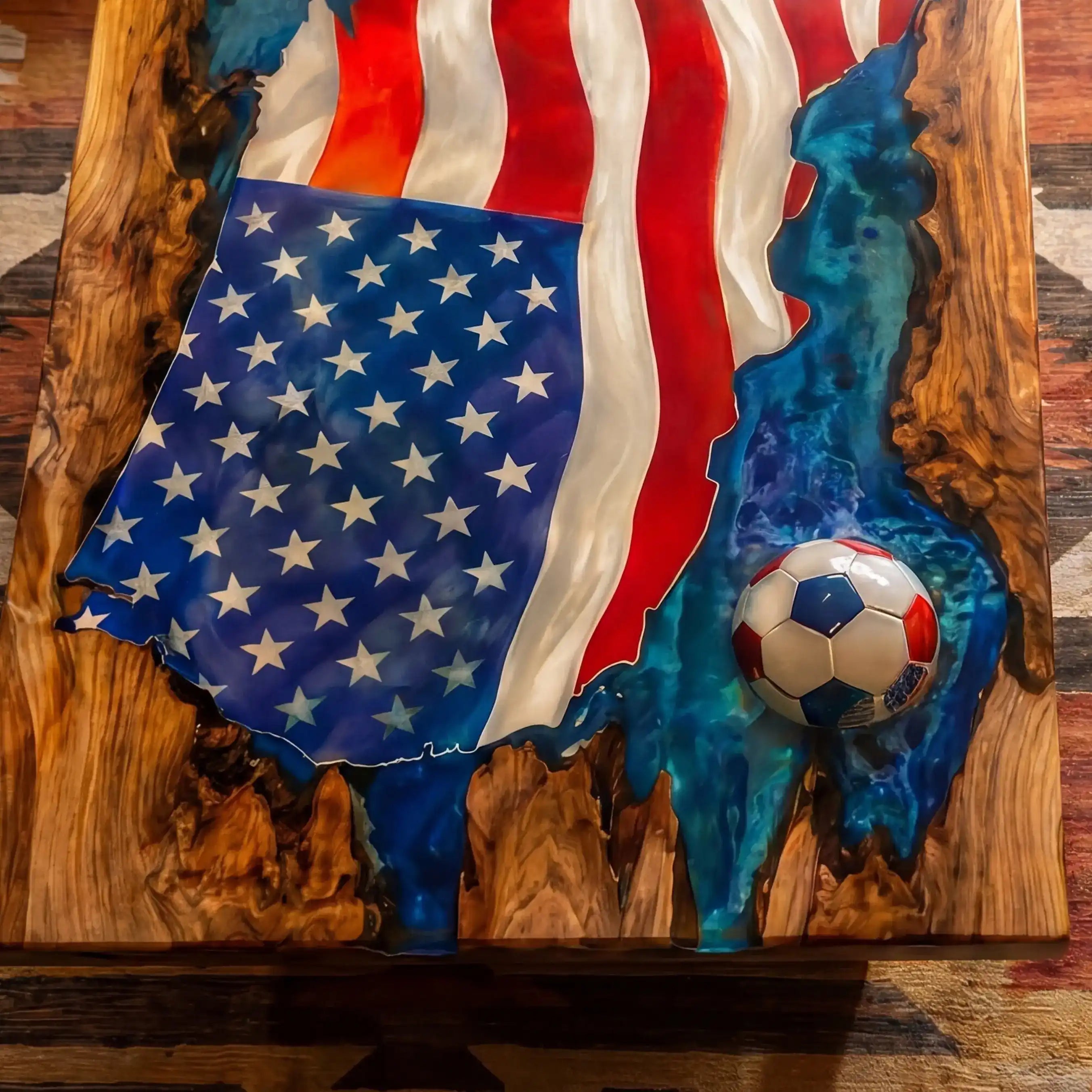 Olive Wood & USA 2026 World Cup Resin Coffee Table OWT14