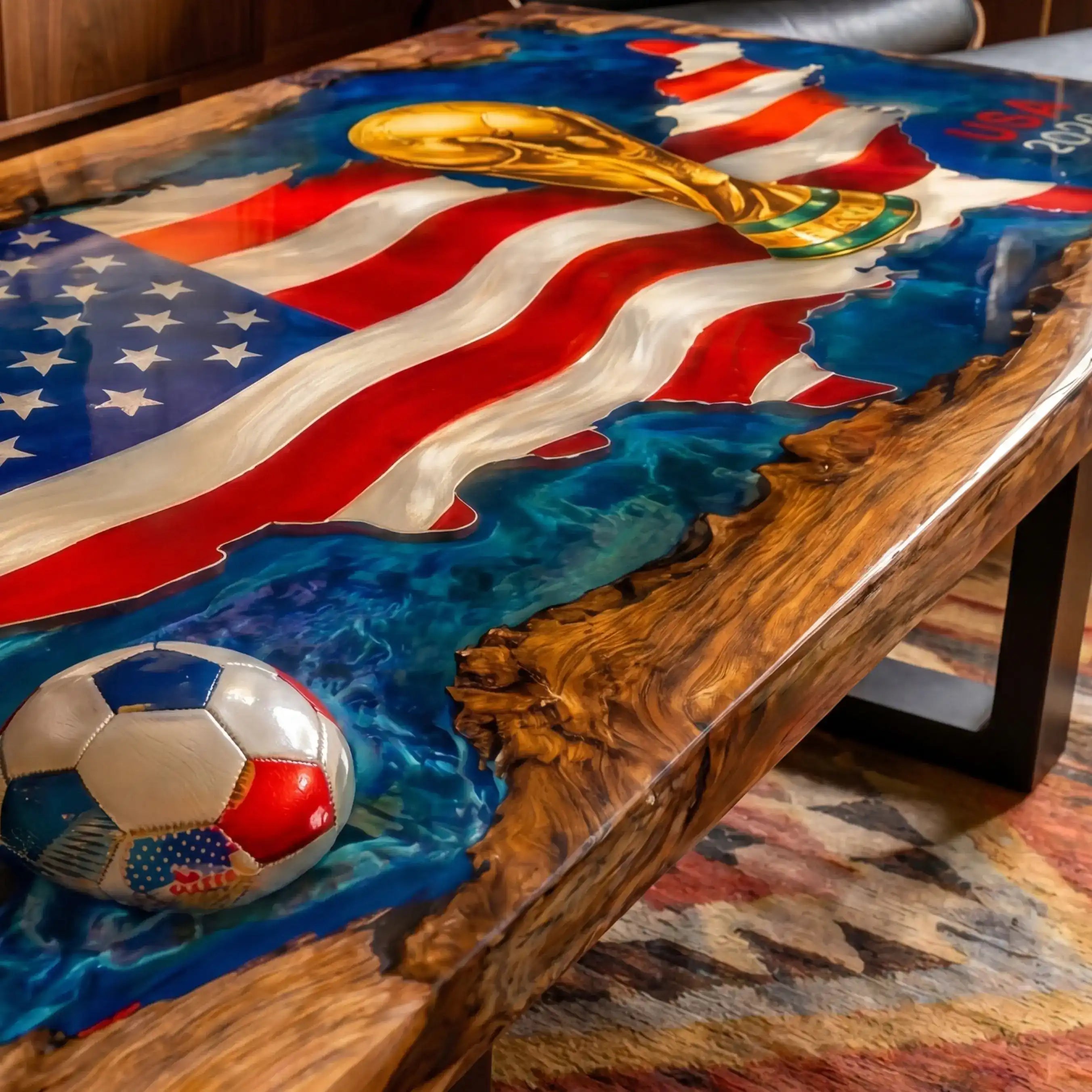 Olive Wood & USA 2026 World Cup Resin Coffee Table OWT14