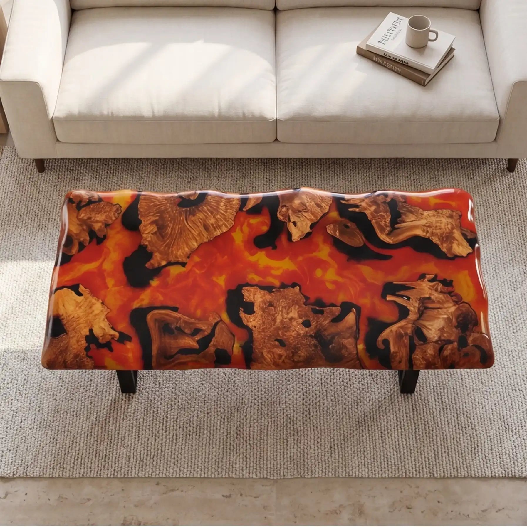 Olive Wood & Vibrant Orange Resin Coffee Table ORT26