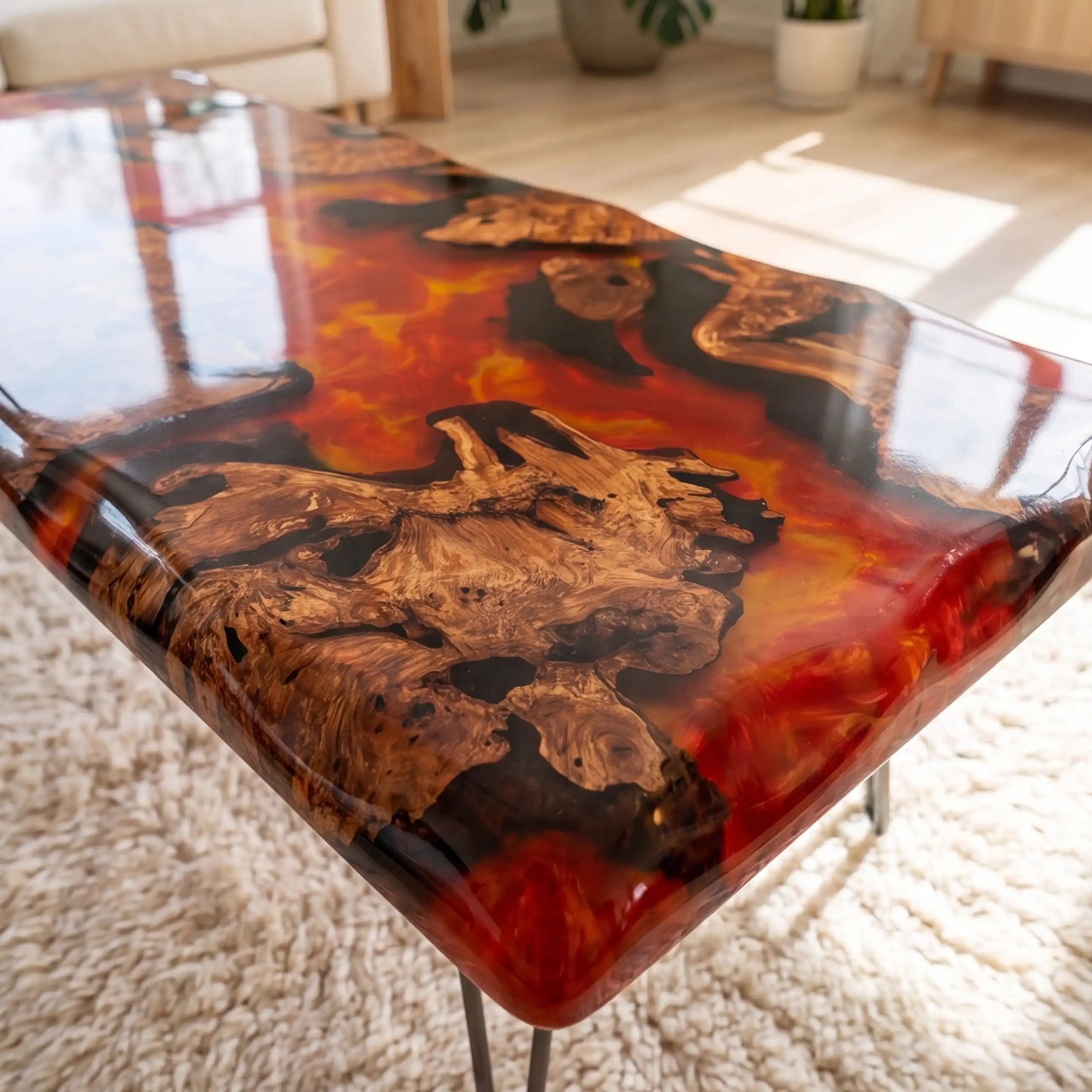 Olive Wood & Vibrant Orange Resin Coffee Table ORT26