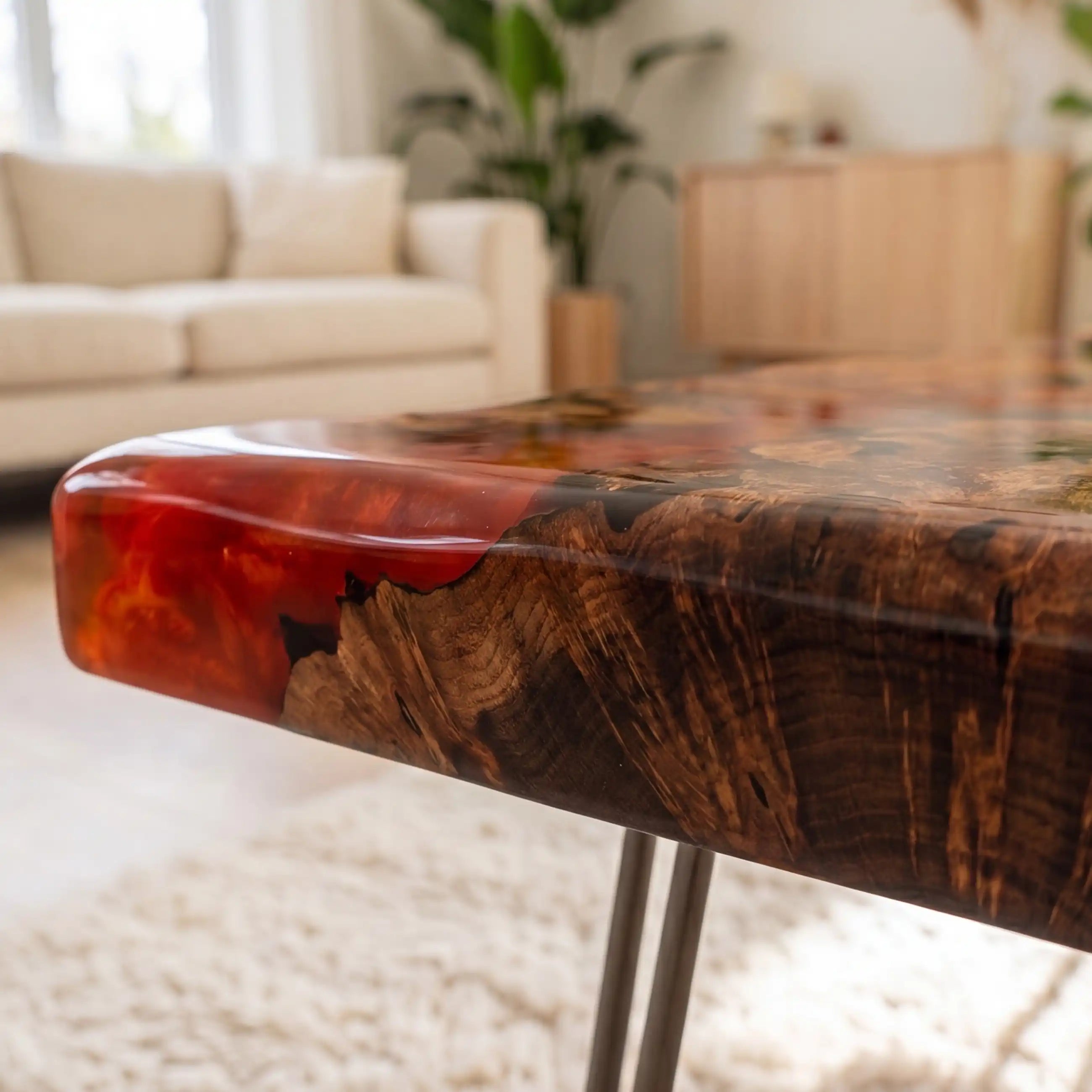 Olive Wood & Vibrant Orange Resin Coffee Table ORT26