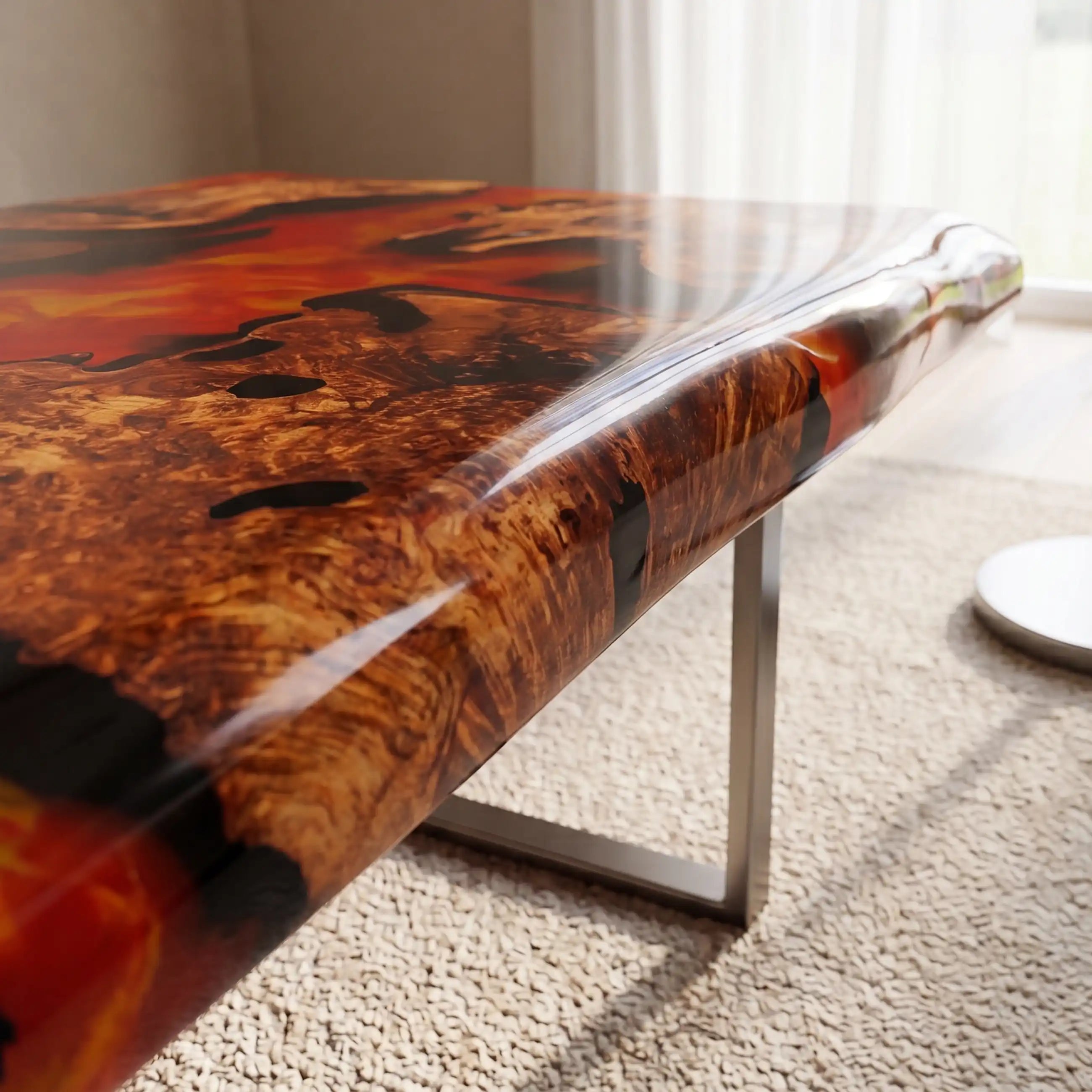 Olive Wood & Vibrant Orange Resin Coffee Table ORT26